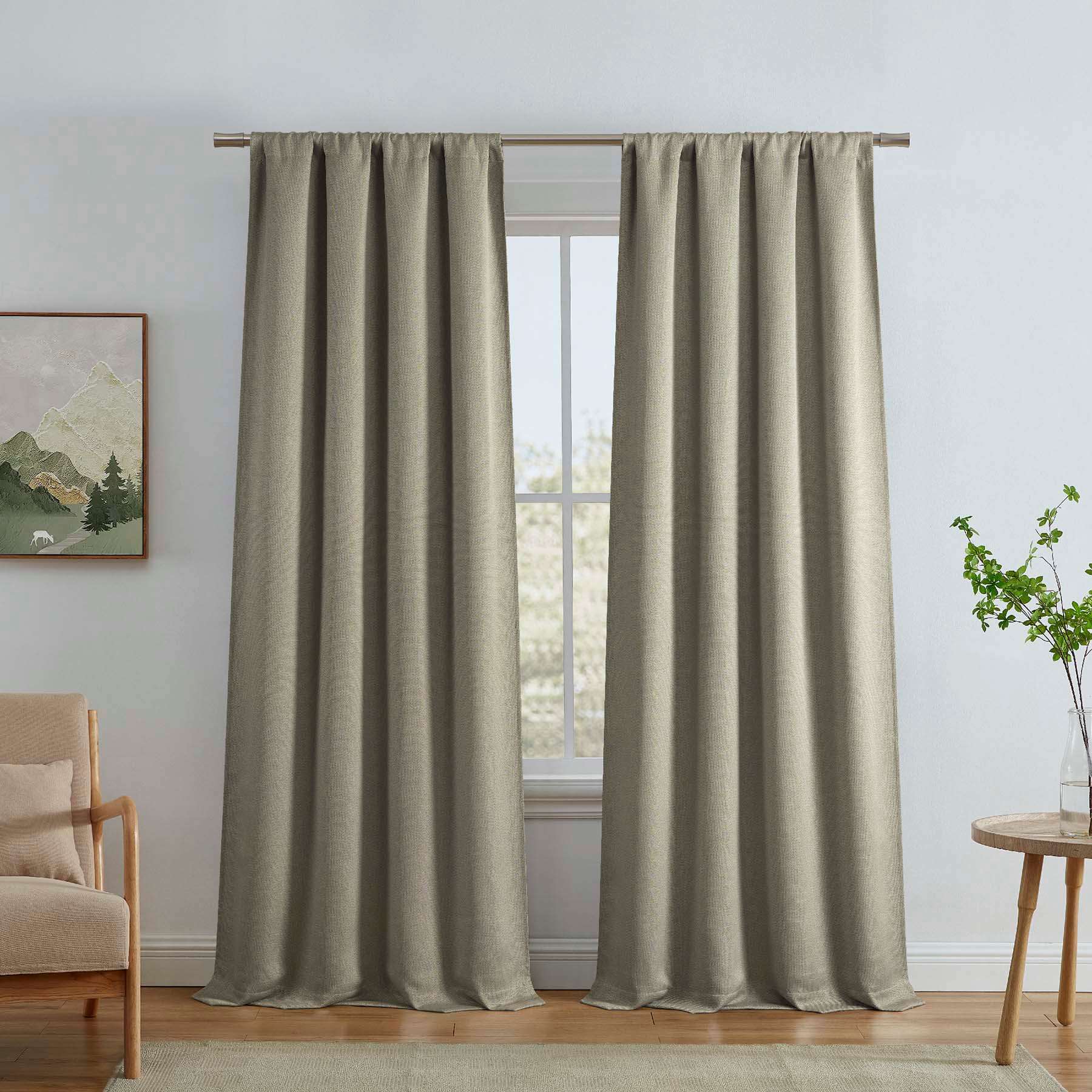 Faye Beige Thermal Weave Room Darkening Curtain Panel, 84"