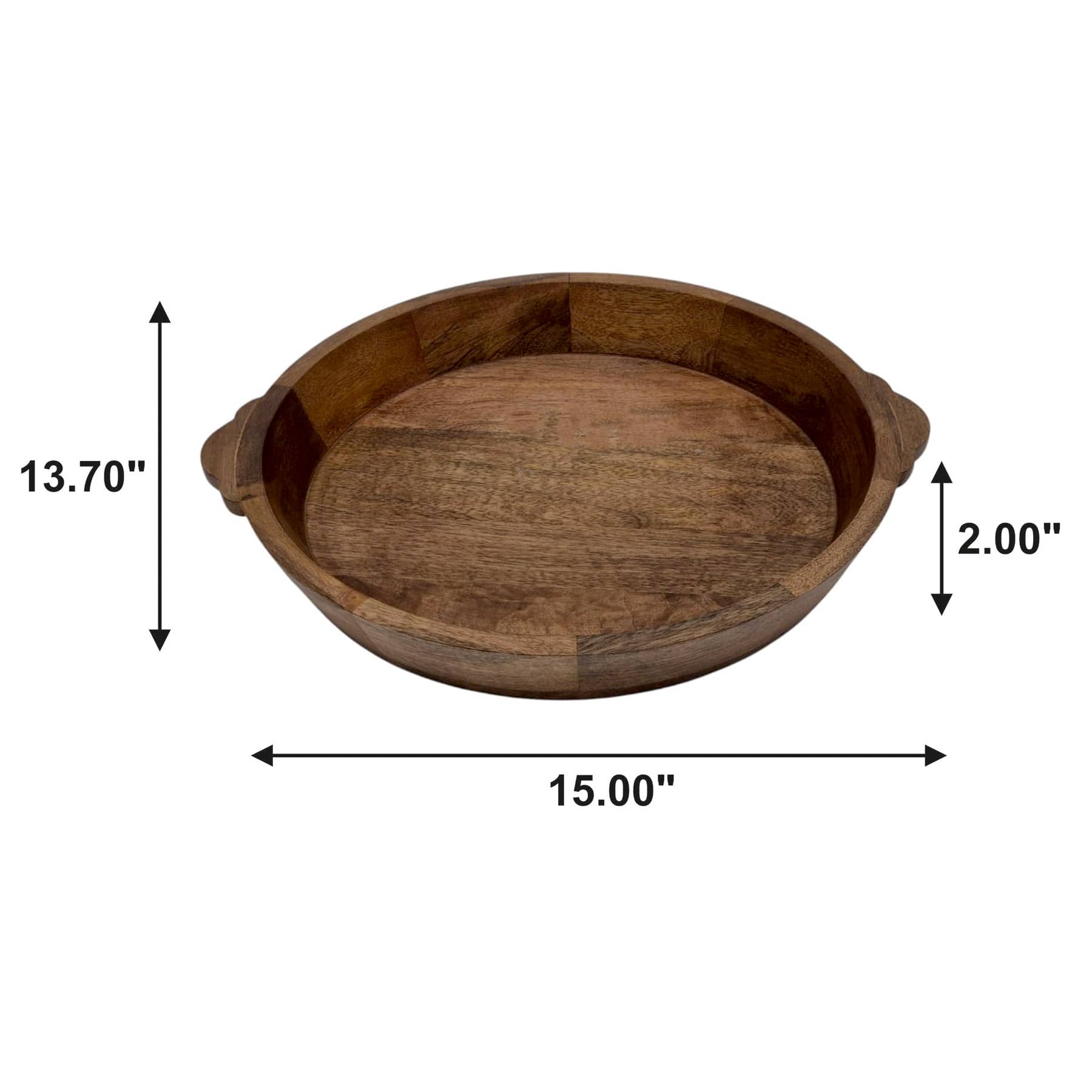 Round Wooden Tray with Handles, 15x13
