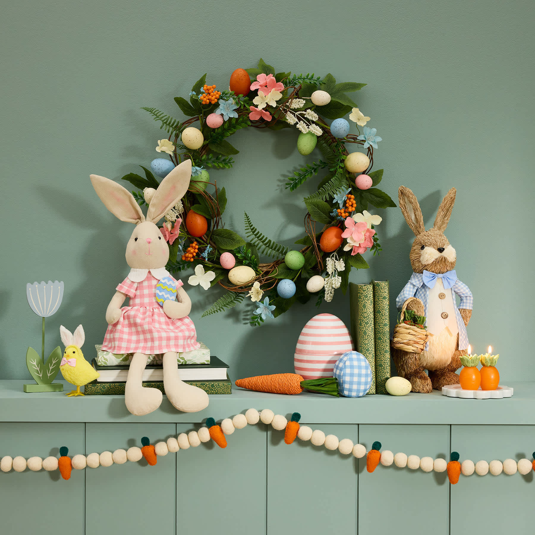 Homespun Easter Felt Ball & Carrot Garland, 72"
