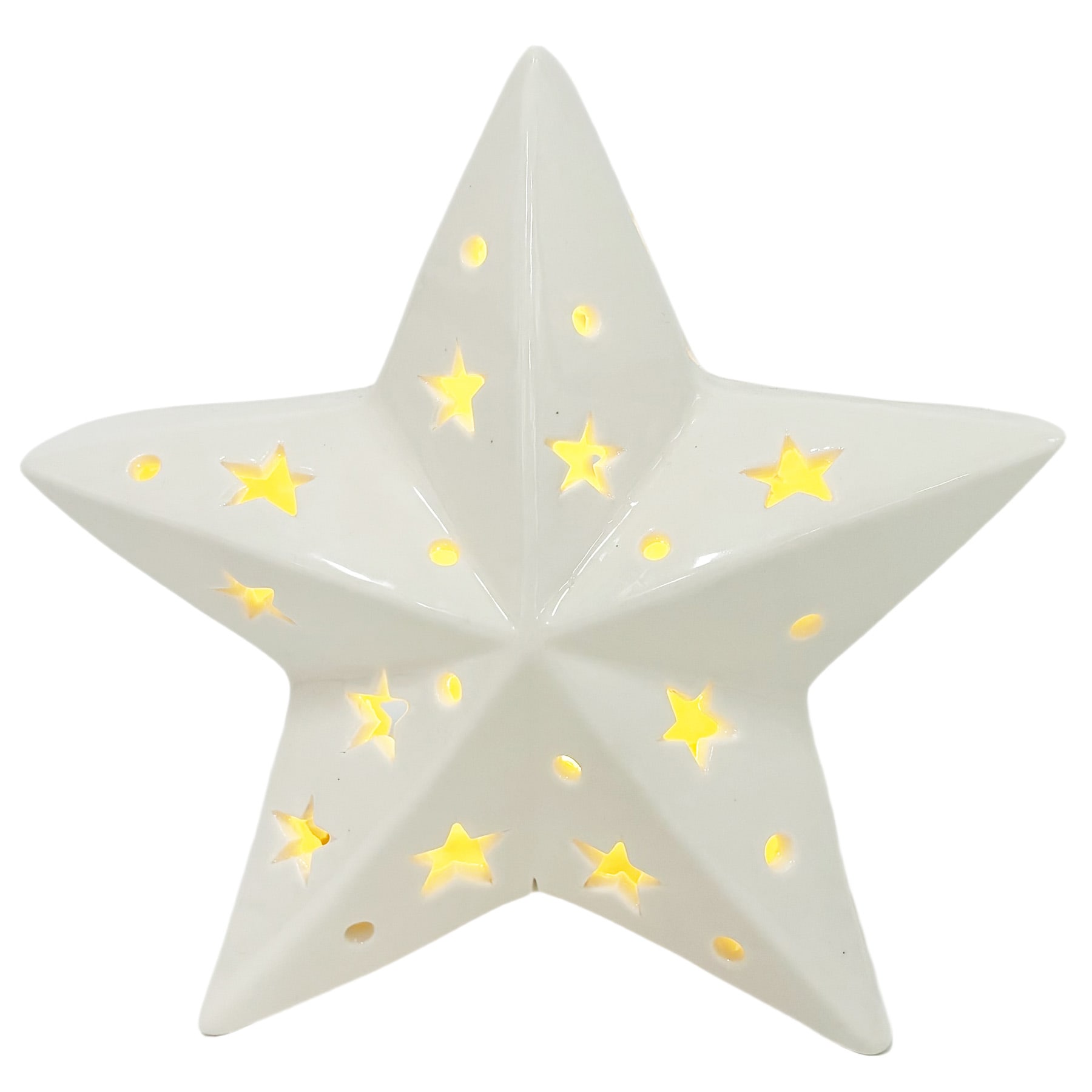 White Ceramic Pre-Lit Star, 5.5"
