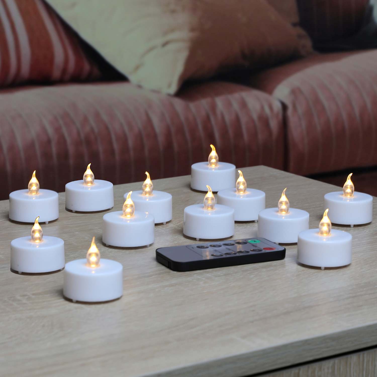 12-Pack White LED Tealight Candle Set with Remote