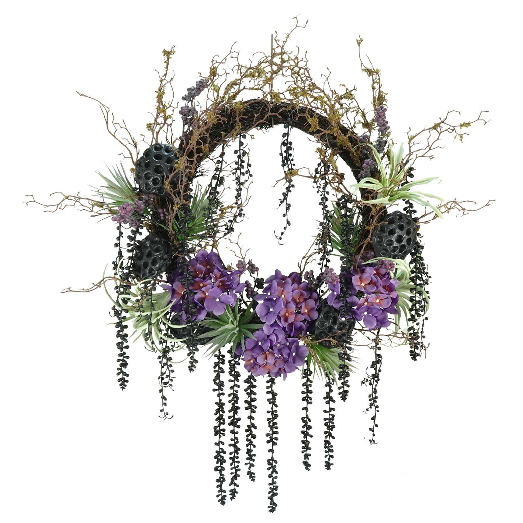 Grim Gardens Mixed Succulent Hydrangea Wreath, 24"