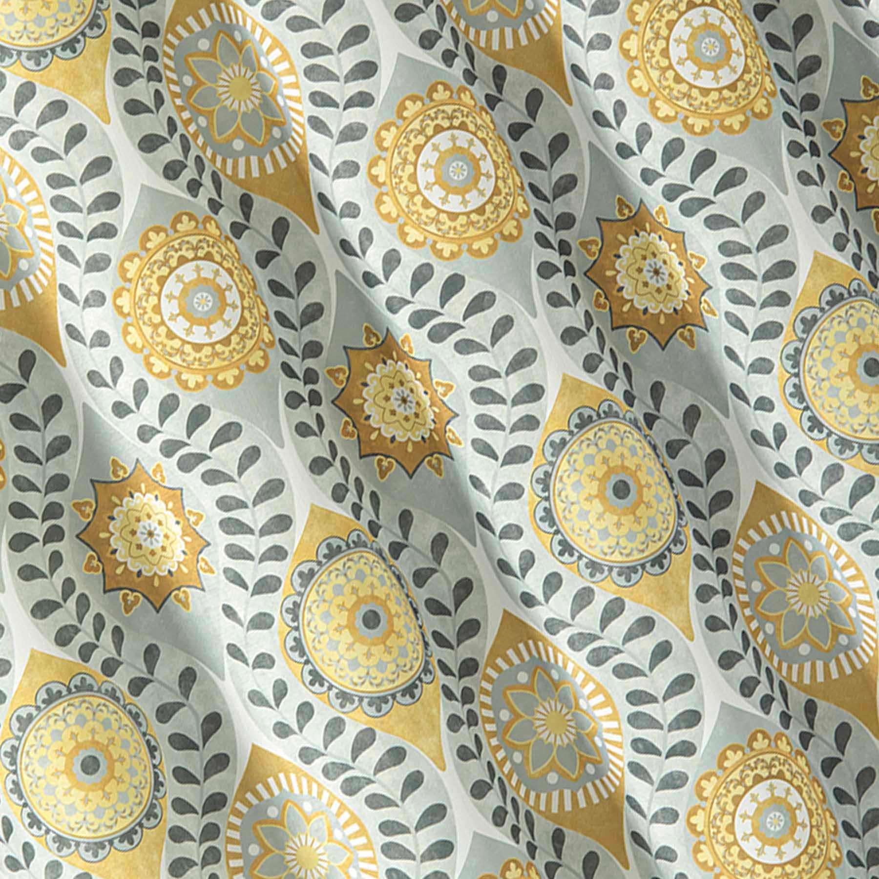 13-Piece Yellow & Grey Glendale Medallion Shower Curtain Set, 72"