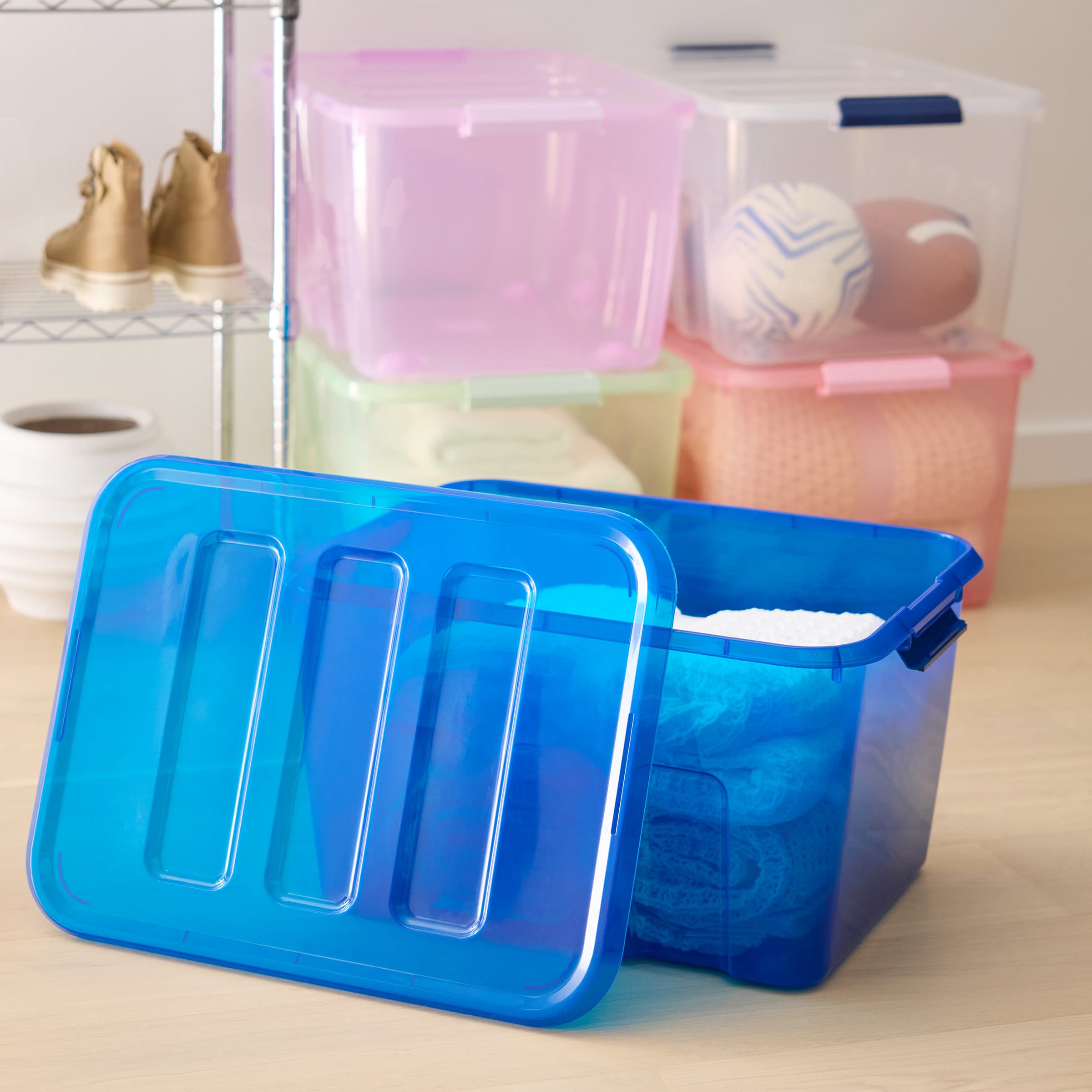 Navy Blue Storage Tote with Latch & Wheels, 52l
