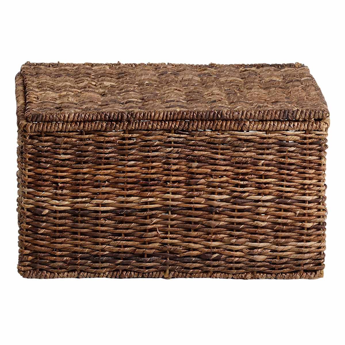 Woven Abaca Storage Basket with Lid, Large