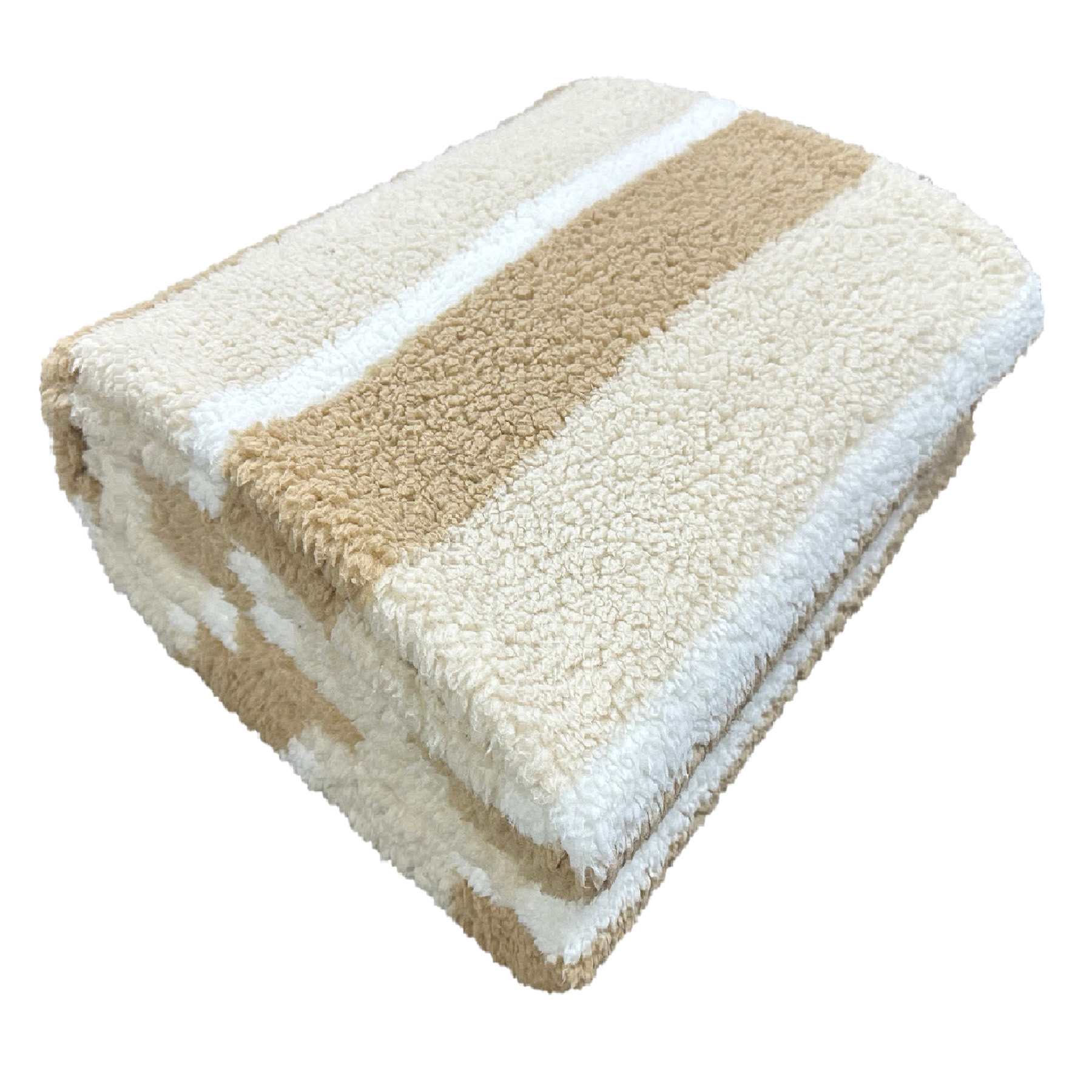Natural Striped Sherpa Throw Blanket, 50x60