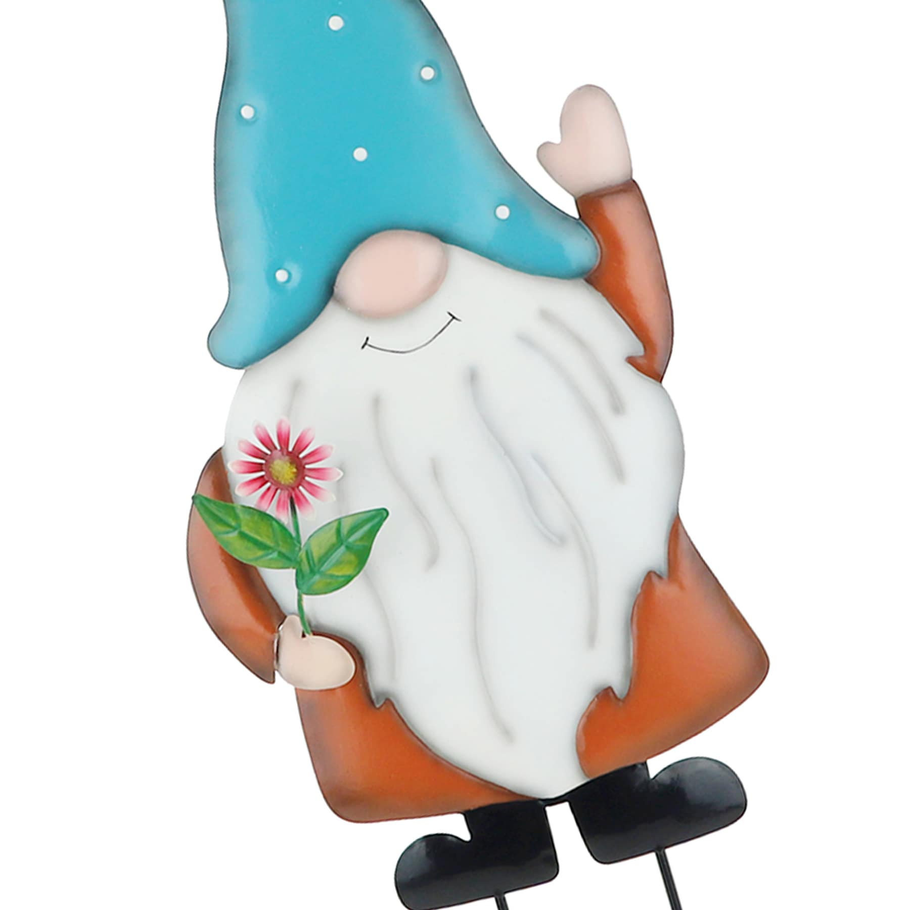 Gnome with Blue Hat Metal Yard Stake, 31"