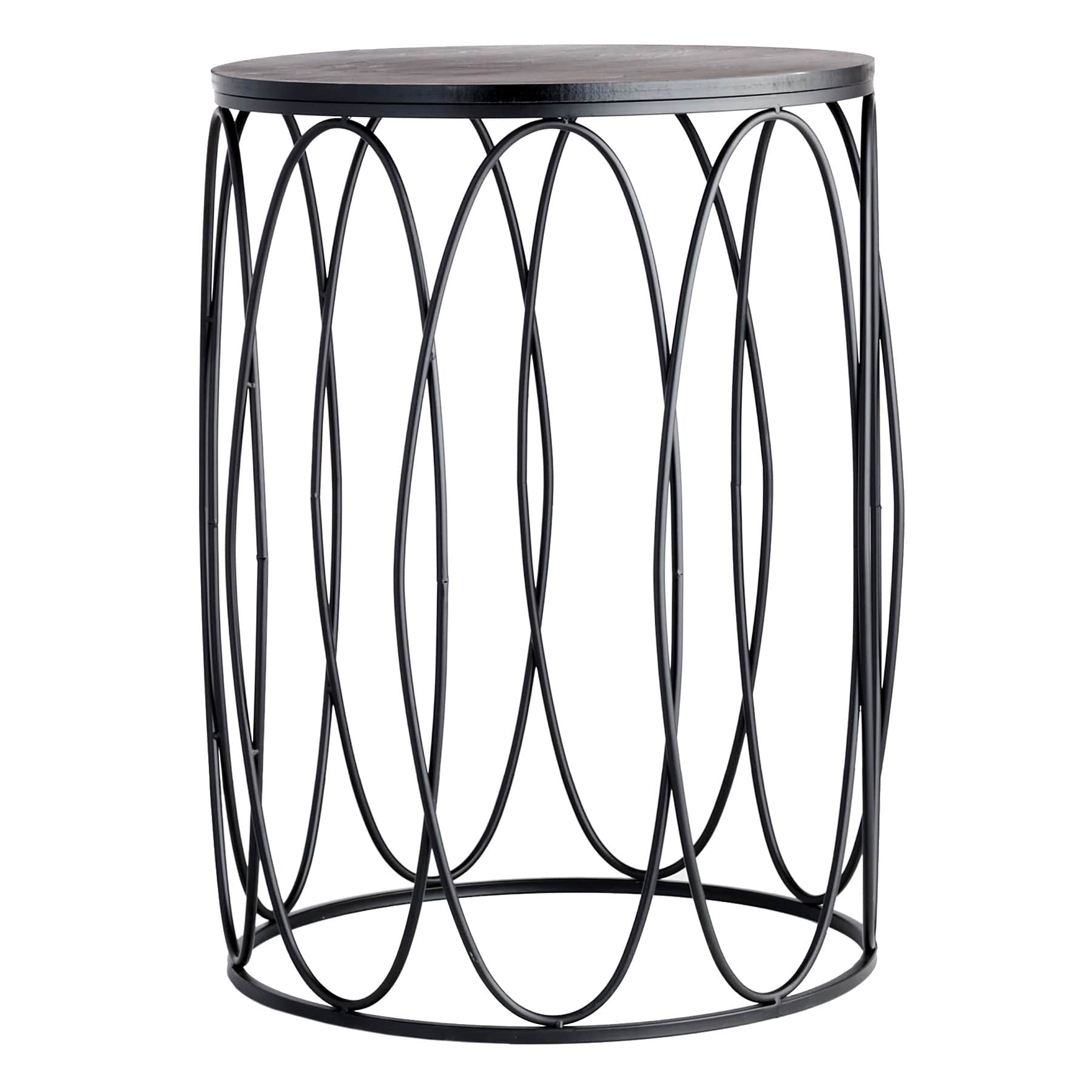 Providence Black Wood & Metal Drum Table, 25.5"