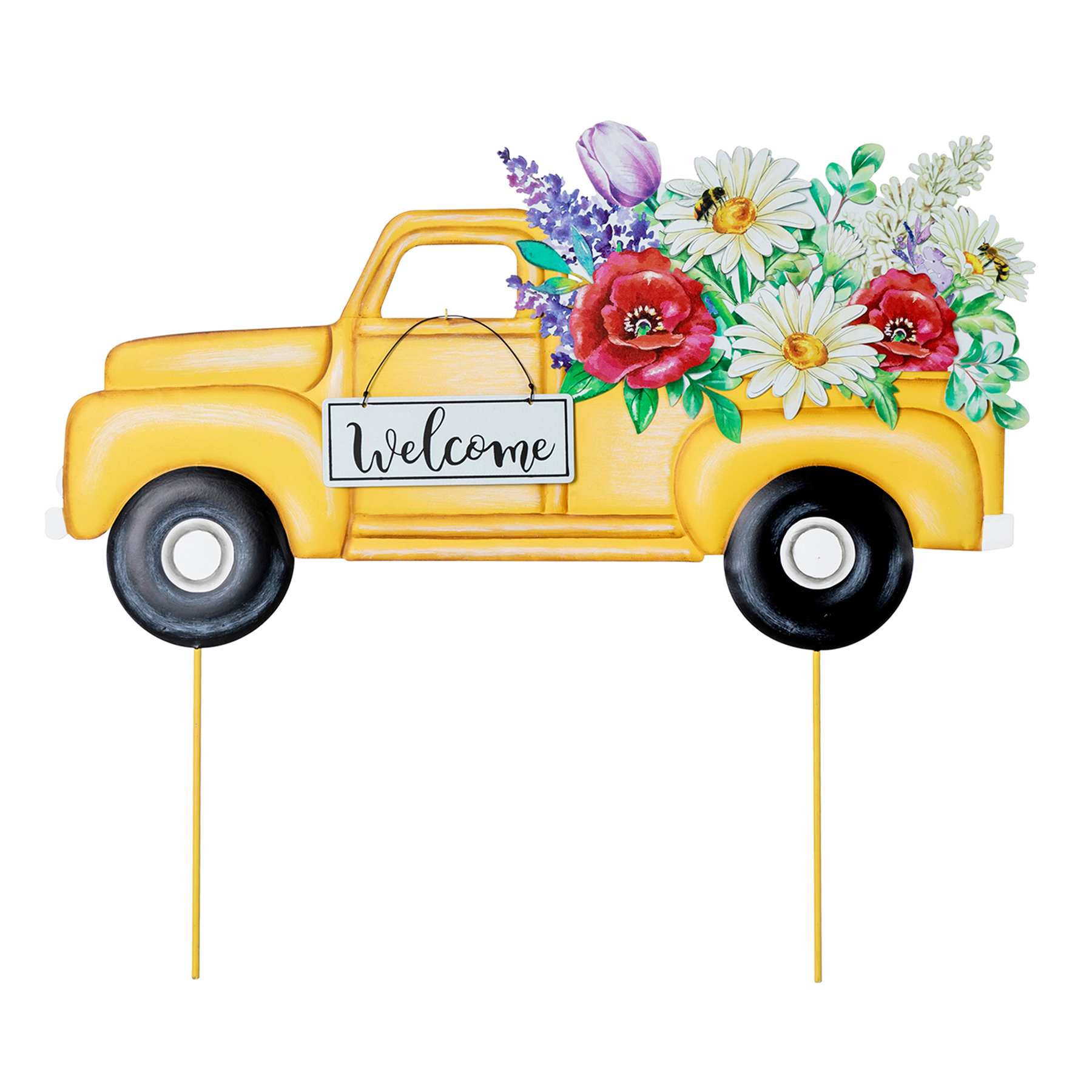 Yellow Welcome Retro Truck Yard Stake, 23.6"