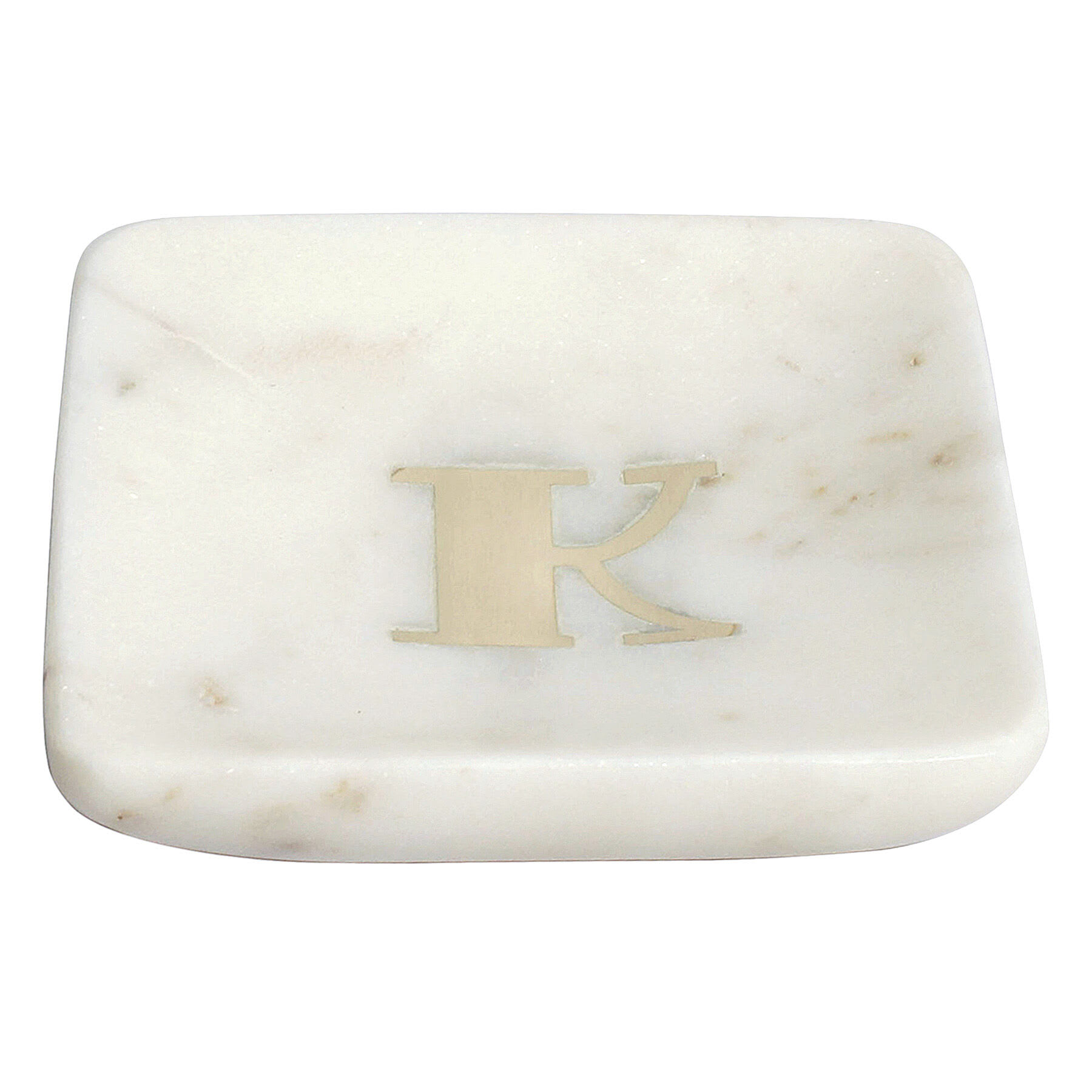White Marbled Monogram Trinket Tray, K