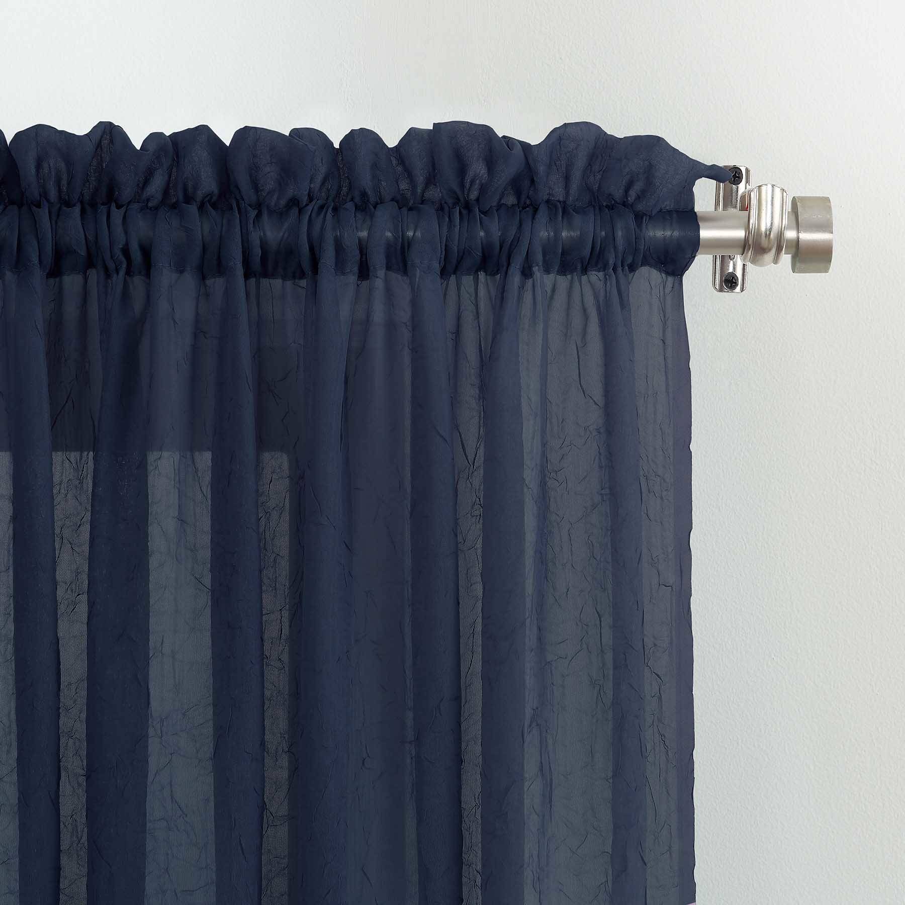 Erica Navy Crushed Rod Pocket Sheer Voile Curtain Panel, 63"