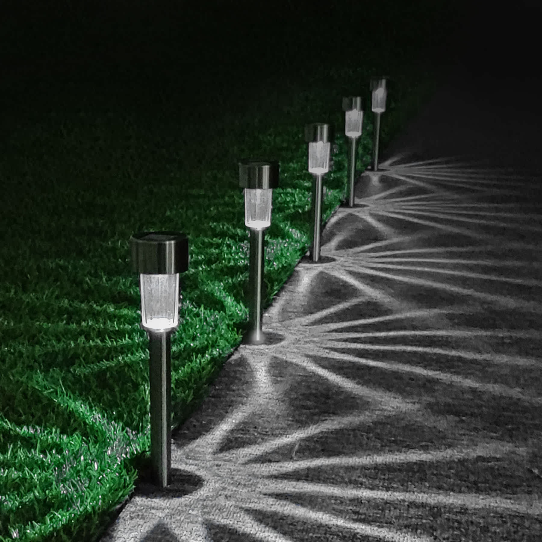 6-Pack Solar Silver Rocket Pathway Lights