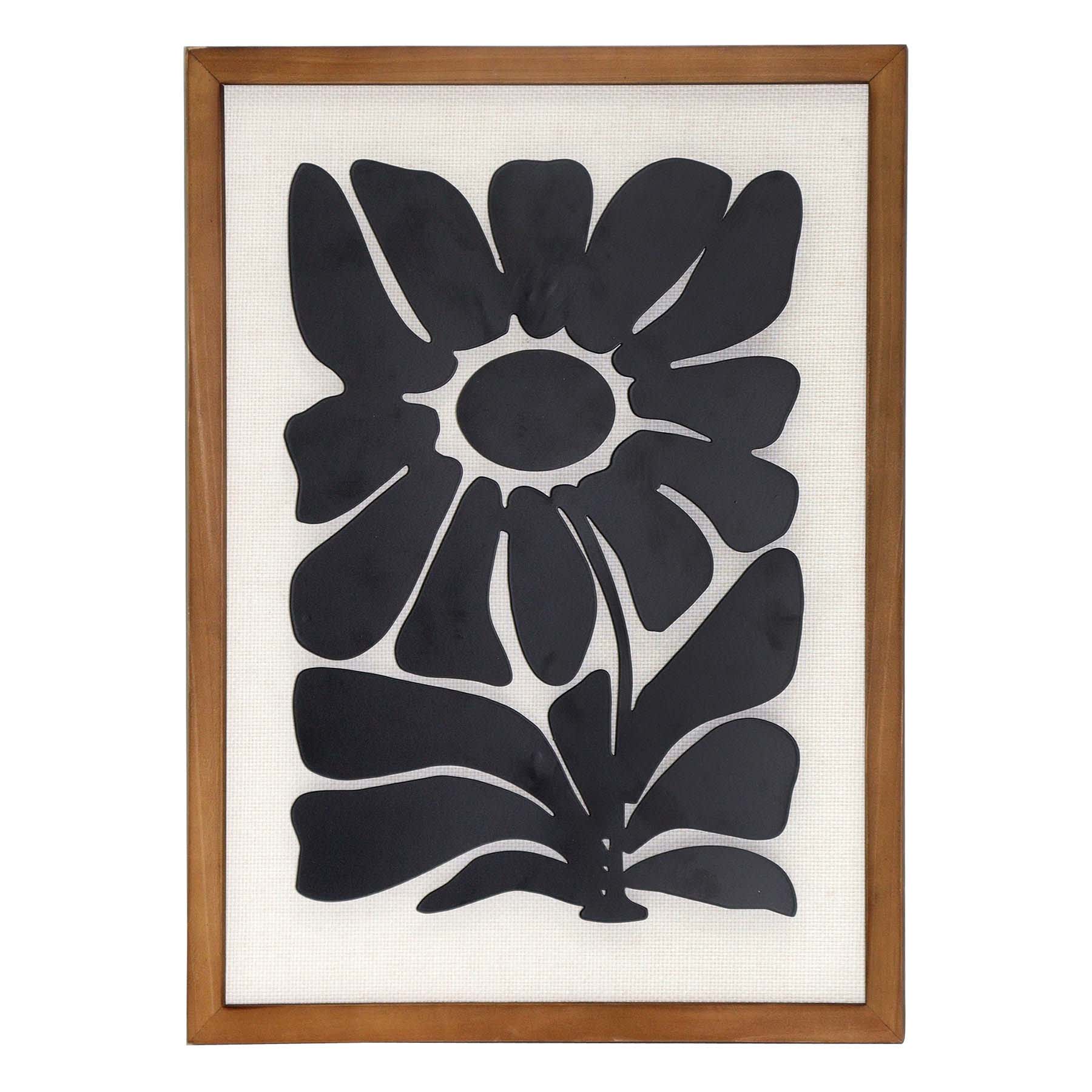 Framed Wooden Metal Flower, 16x21