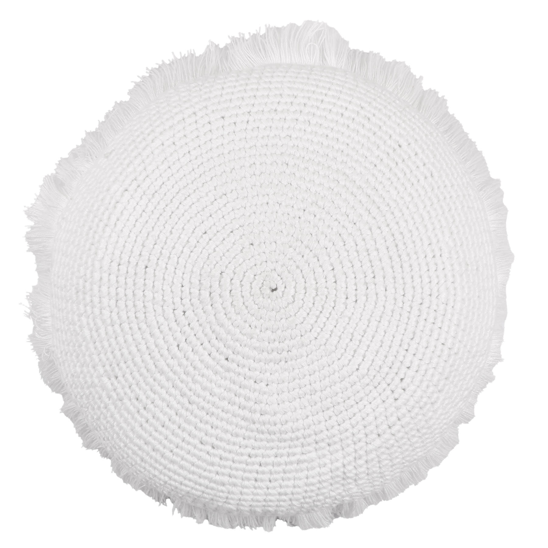Found & Fable White Knitted Round Throw Pillow with Fringe, 16"