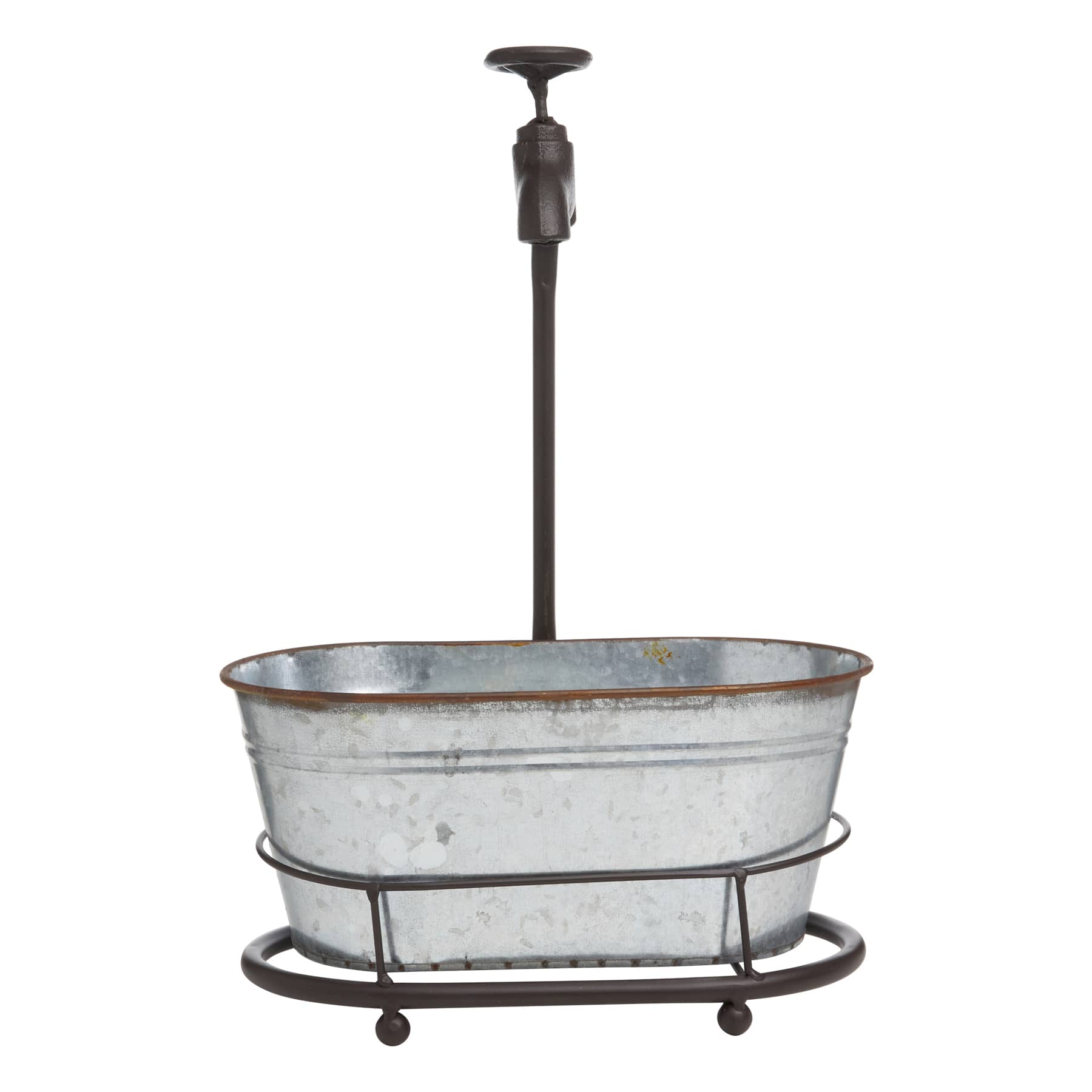 Rustic Brown Hydrant Galvanized Metal Bucket Planter, 15.7"
