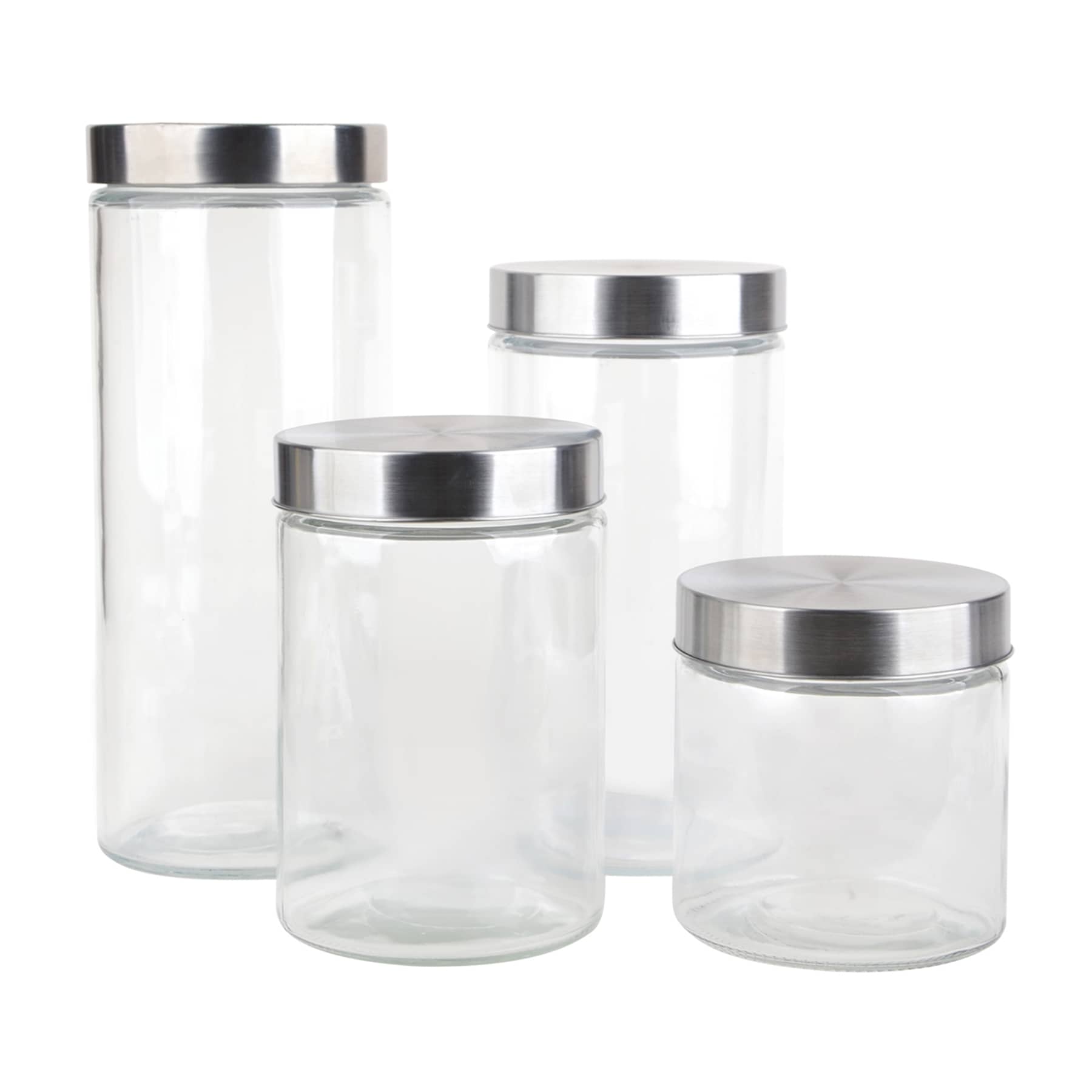 At Home Set Of 4 Glass Canister With Metal Lid Clear