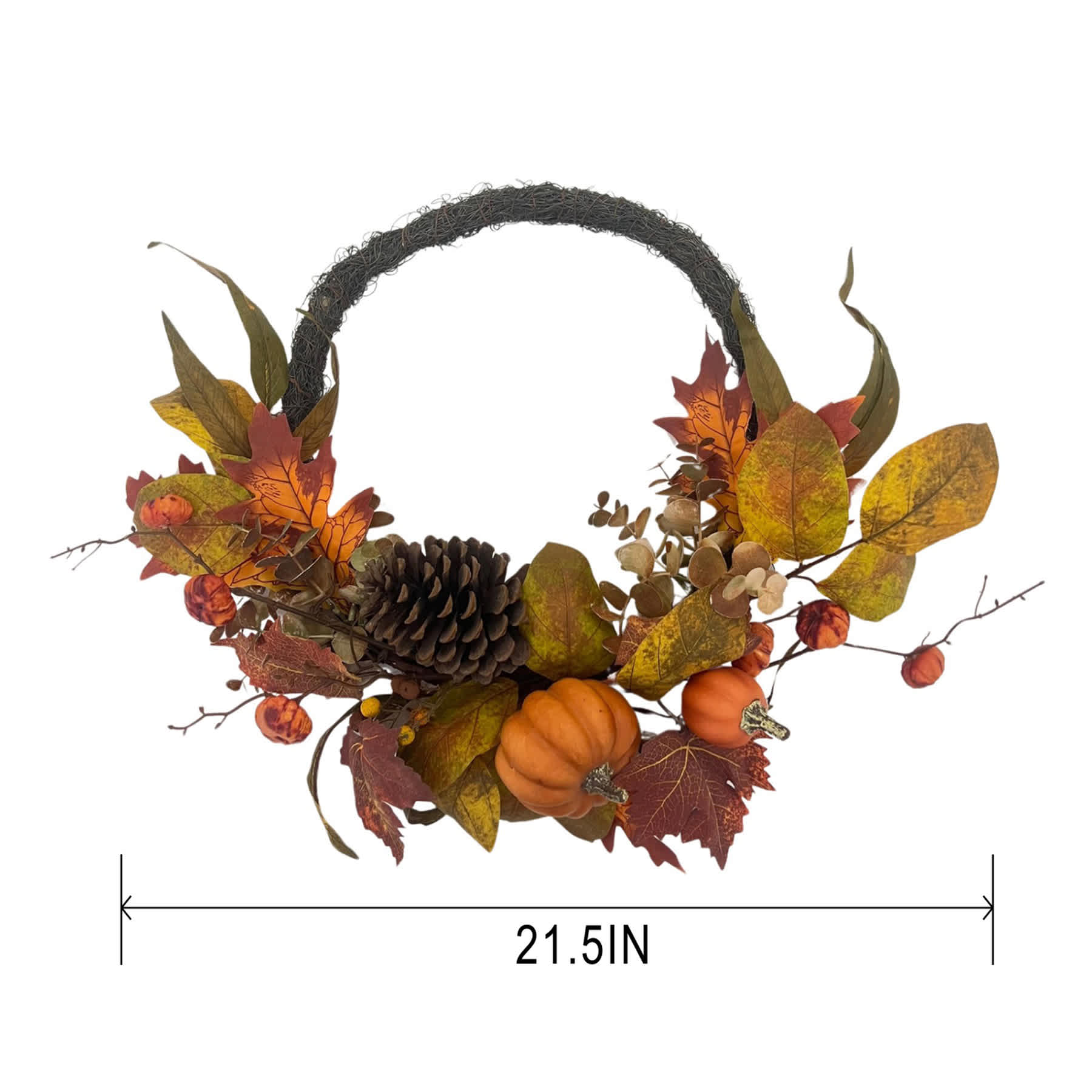 Pumpkin Fall Leaves Wreath, 22"