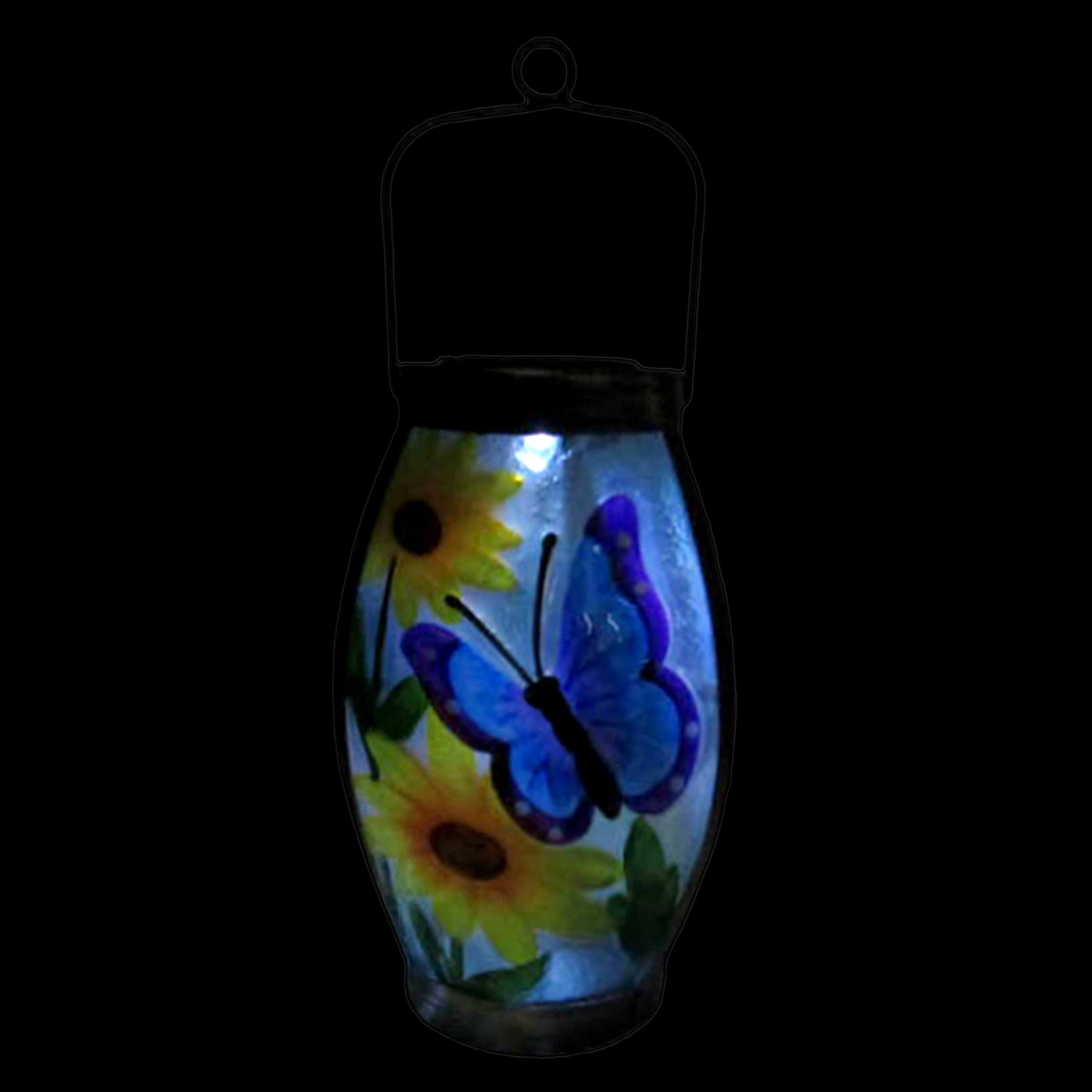 Glass Outdoor Solar Lantern with Butterfly, 10"
