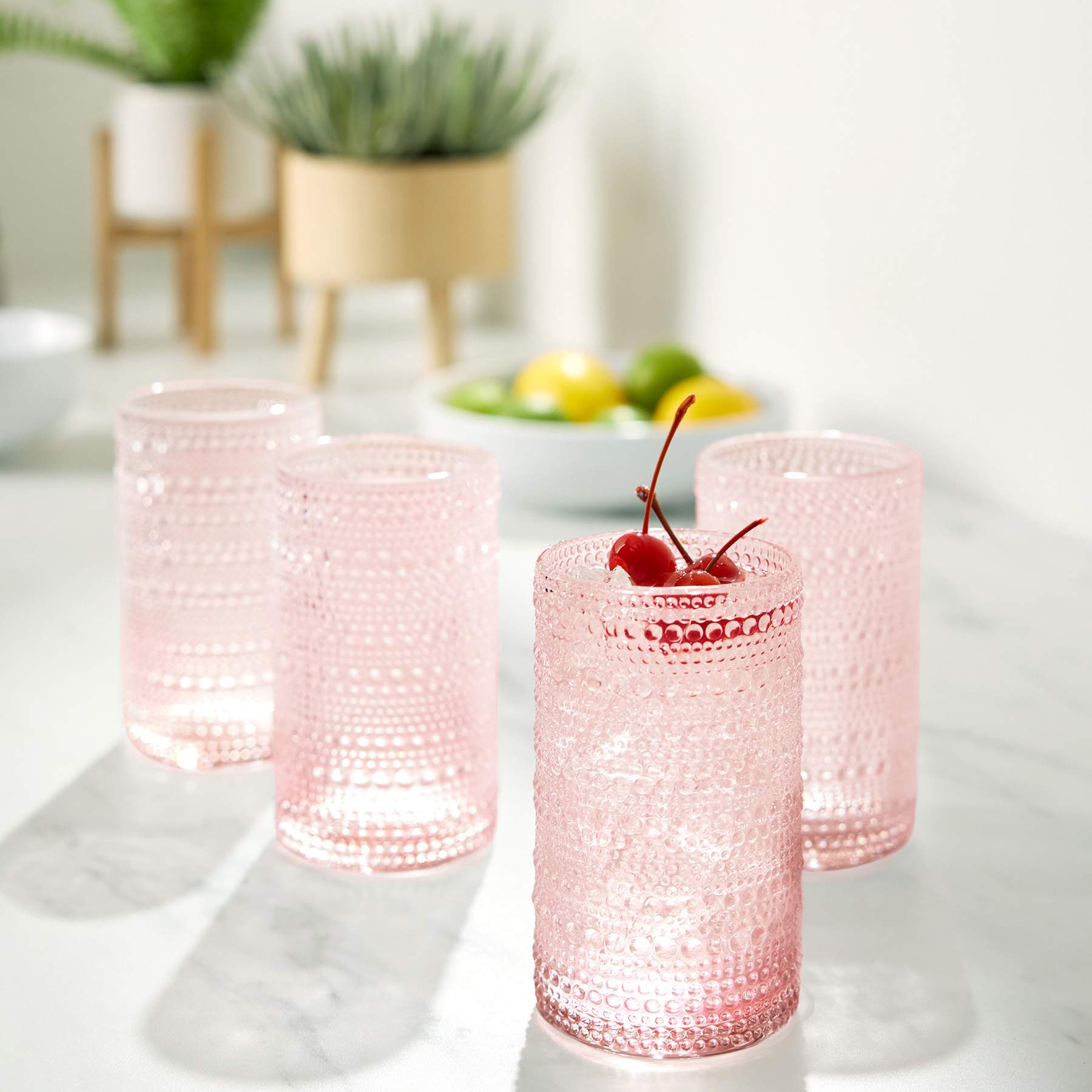 Set of 4 Blush Pink Spectra Highball Glasses, 15oz