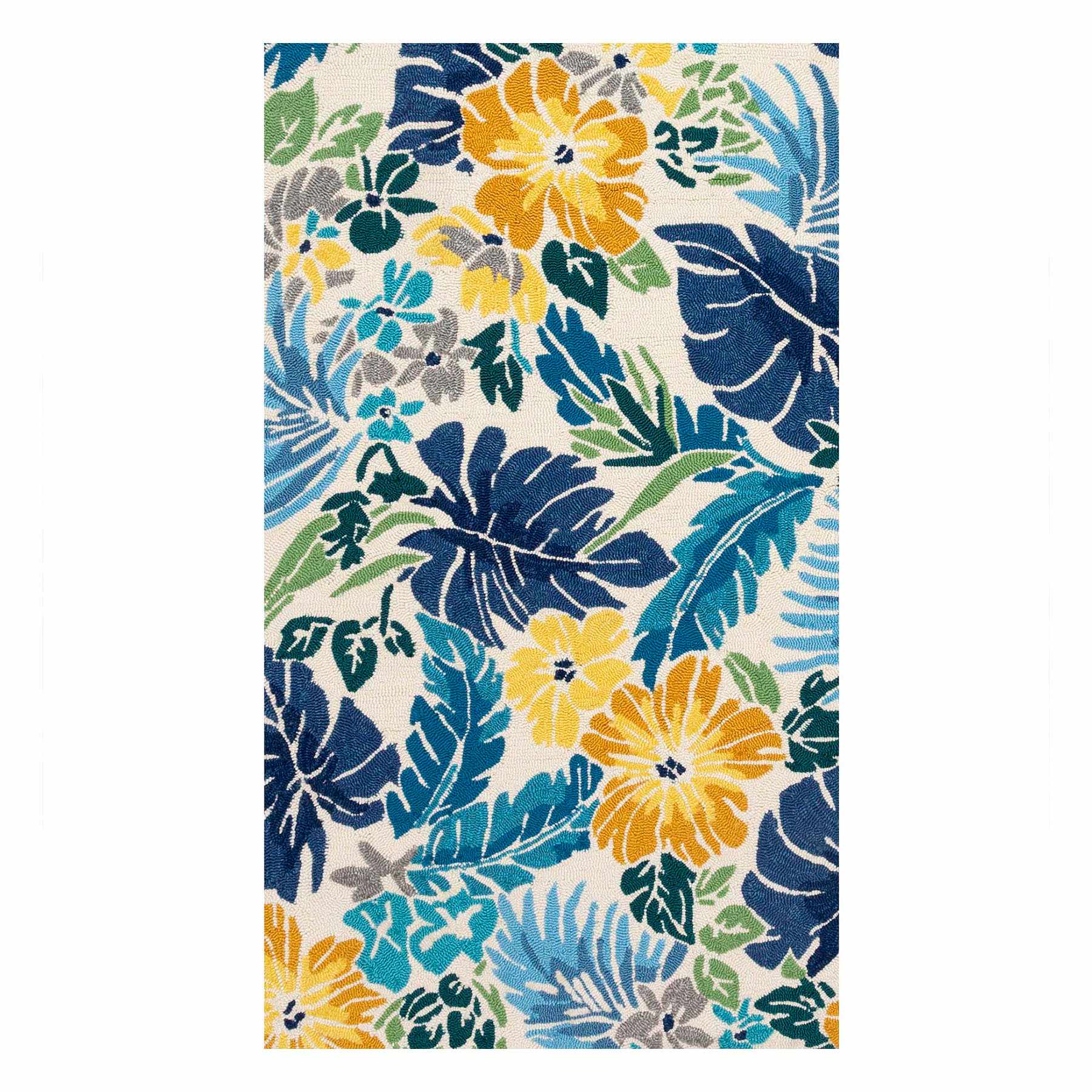 (E264) Santa Monica Blue Floral Indoor & Outdoor Accent Rug, 3x5