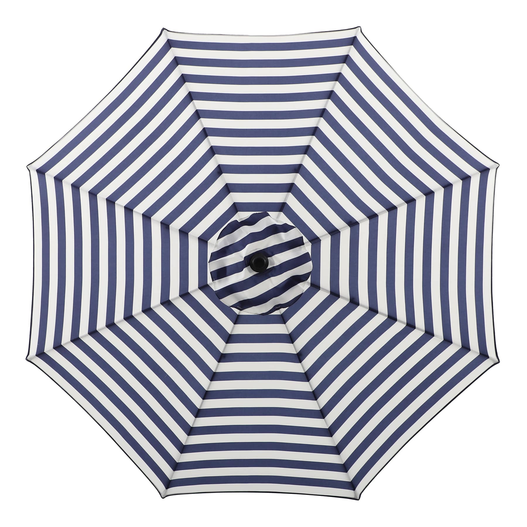 Providence Navy Blue Awning Striped Crank & Tilt Round Patio Umbrella, 9'