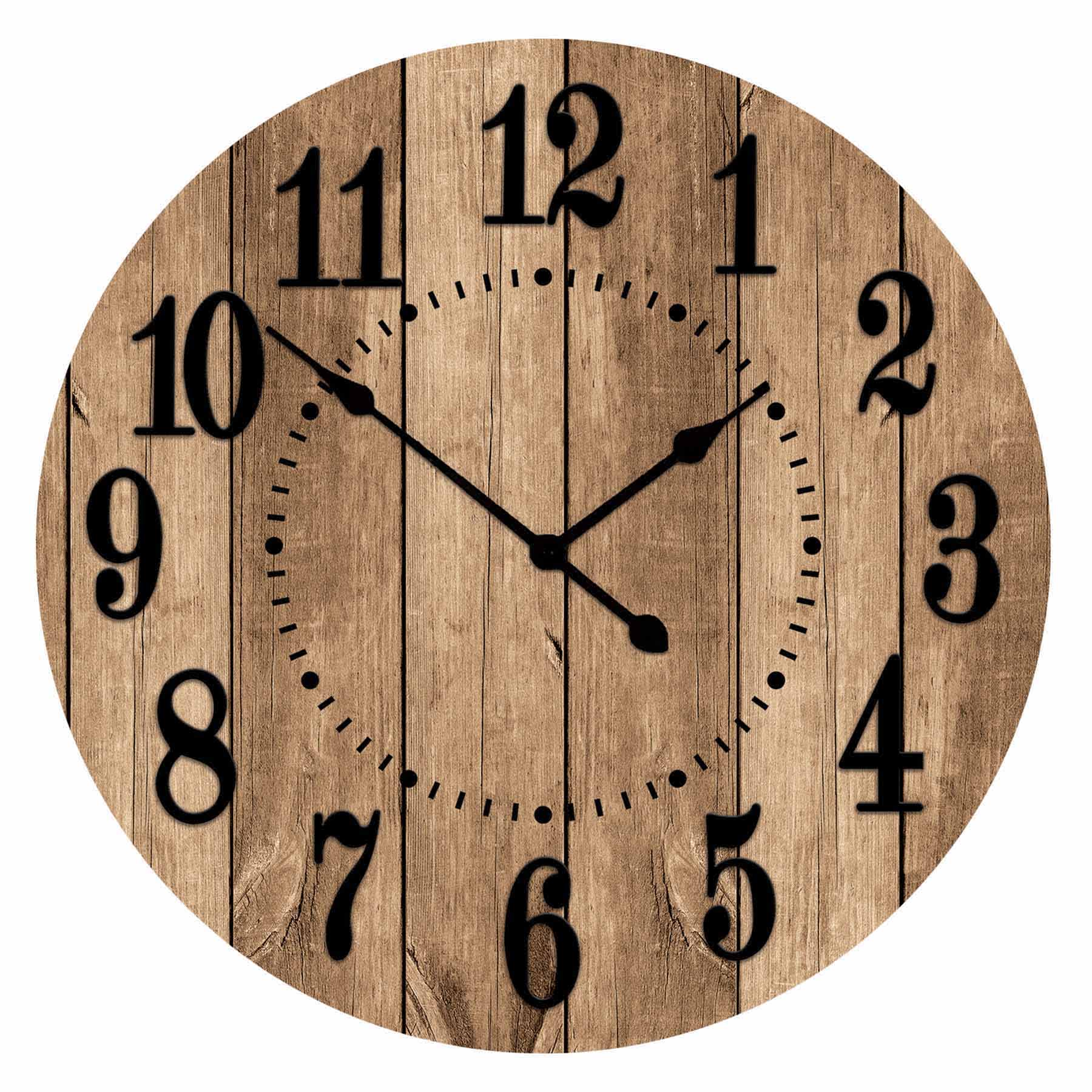 Brown-washed Wood Plank Wall Clock, 14"