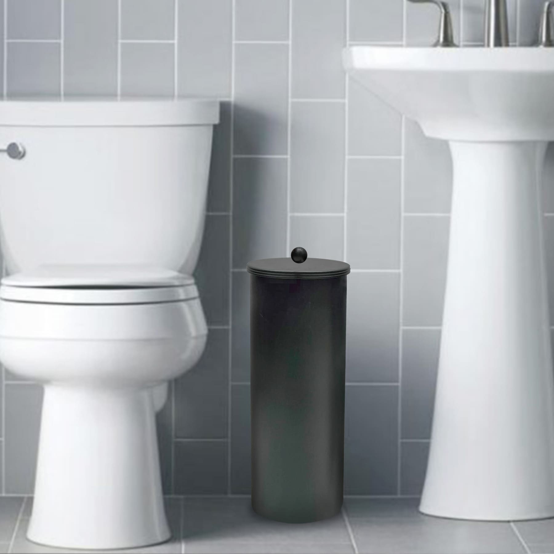 Baldwin Matte Black Round Toilet Paper Holder With Lid