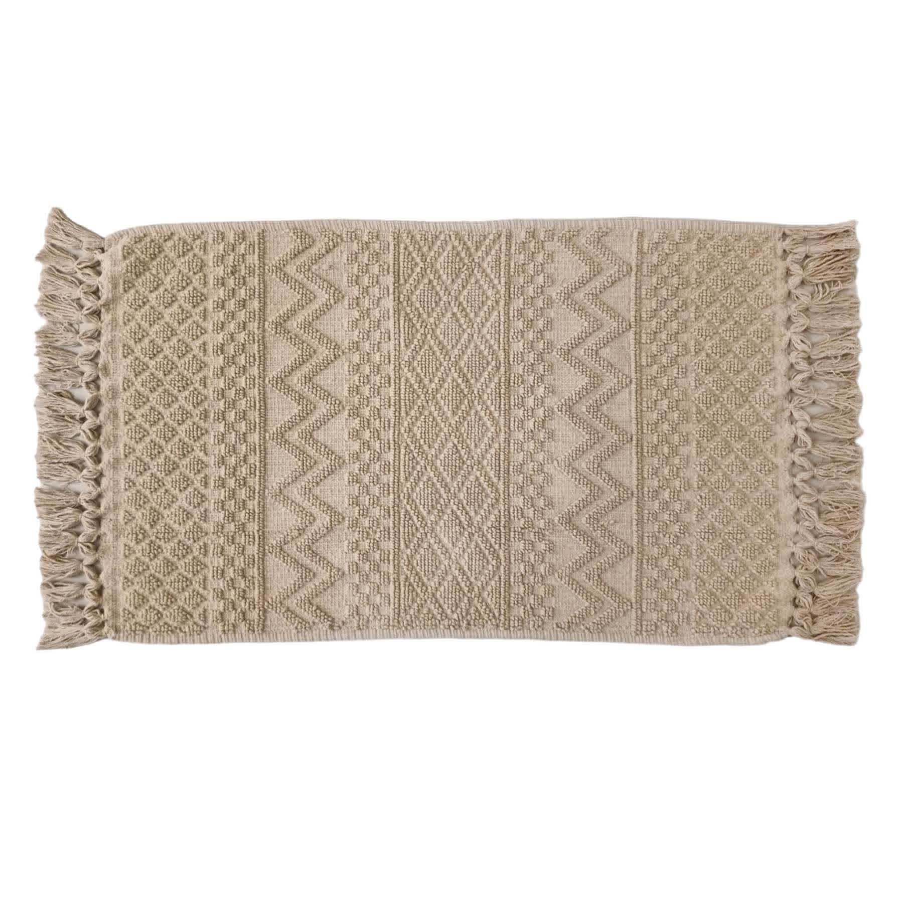 Found & Fable Tan Woven Fringe Bath Rug, 20x32