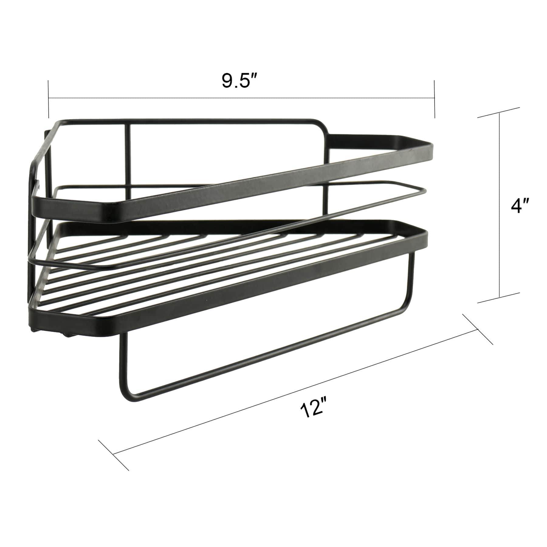 Keller Black Corner Shower Shelf with Adhesive Sticker Hooks