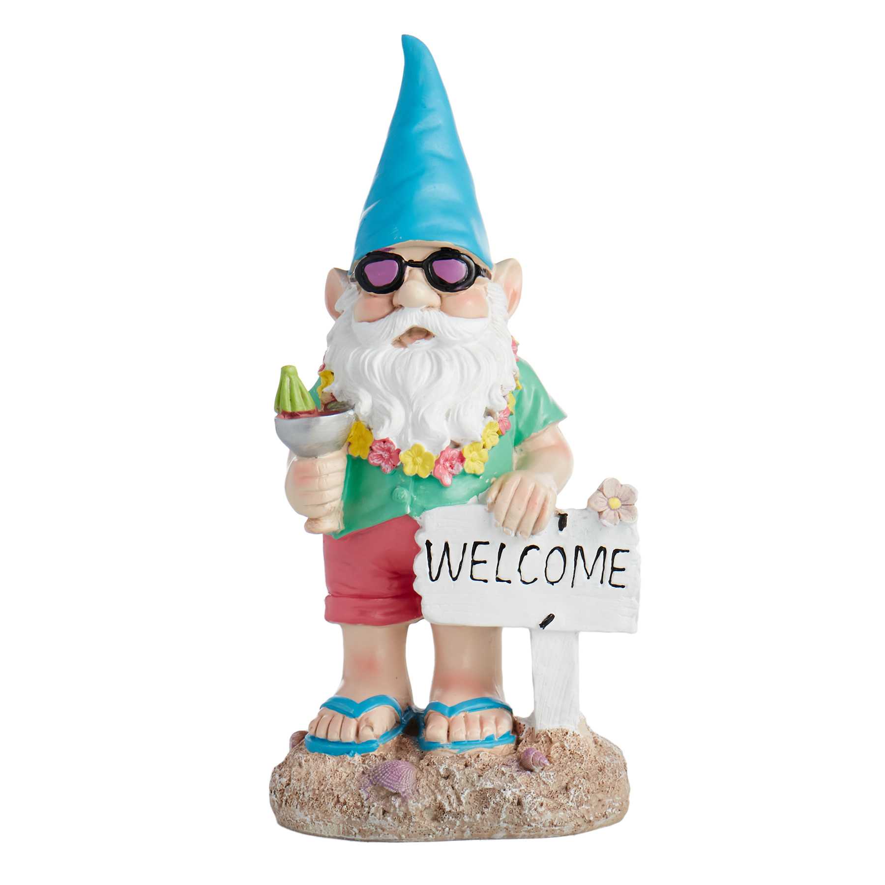 Welcome Sign Beach Gnome Outdoor Garden Statue, 16"