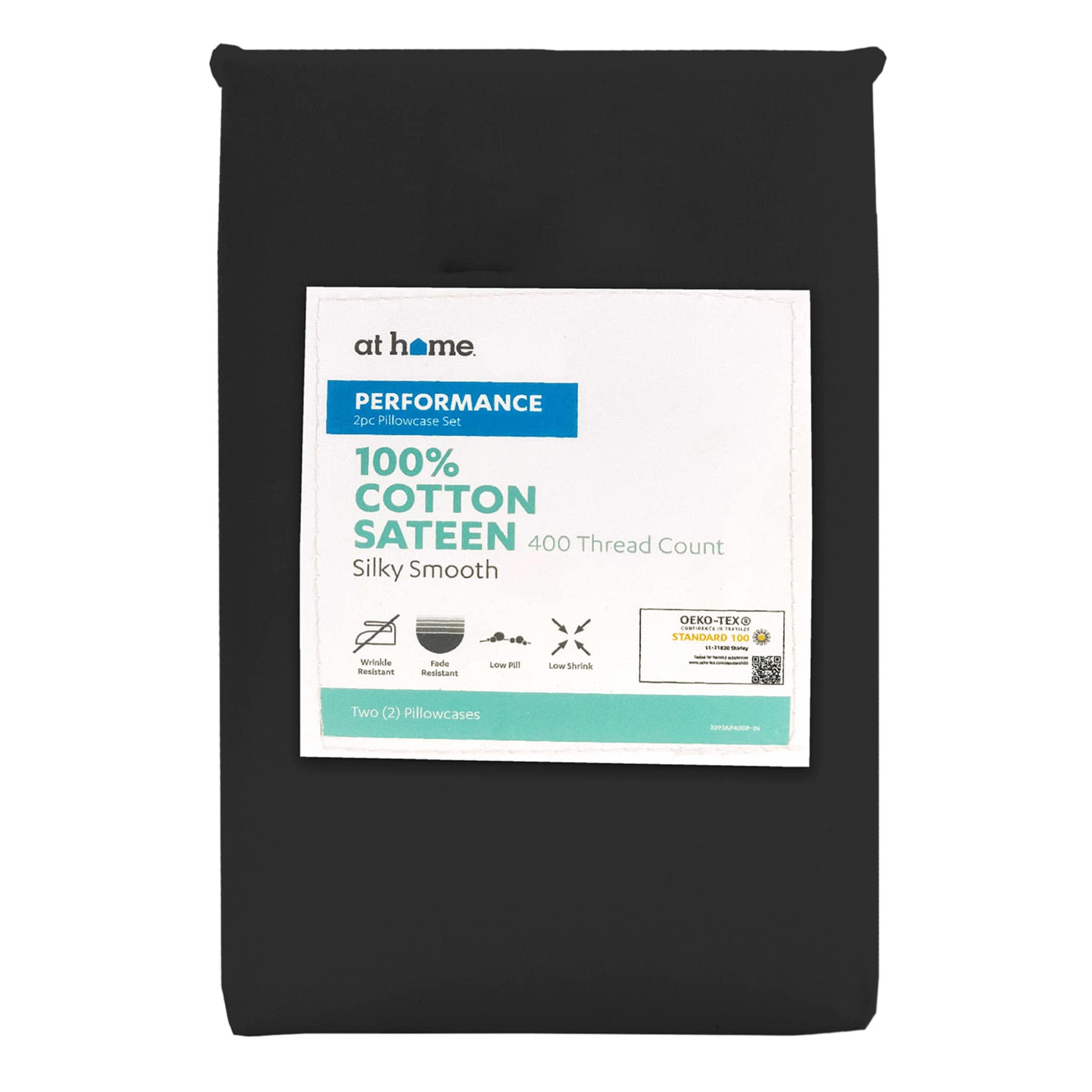 2-Piece Black 400 Thread Count Cotton Performance Pillowcase Set, Standard