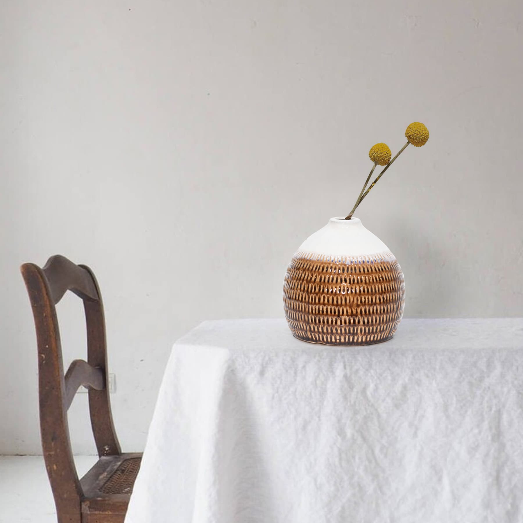 Cream & Brown Ceramic Decorative Vase, 6.7"