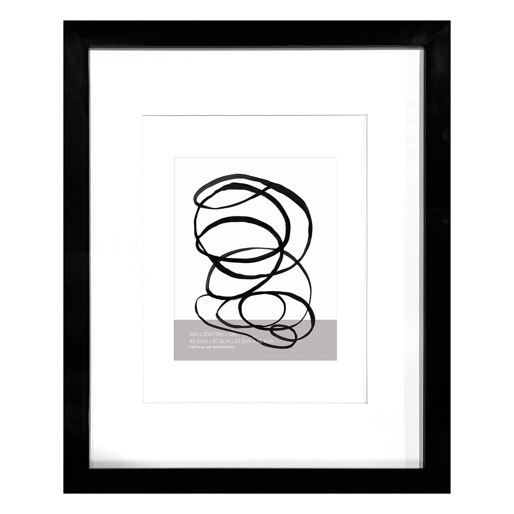 Black Double Mat Wide Wall Frame, 16x20