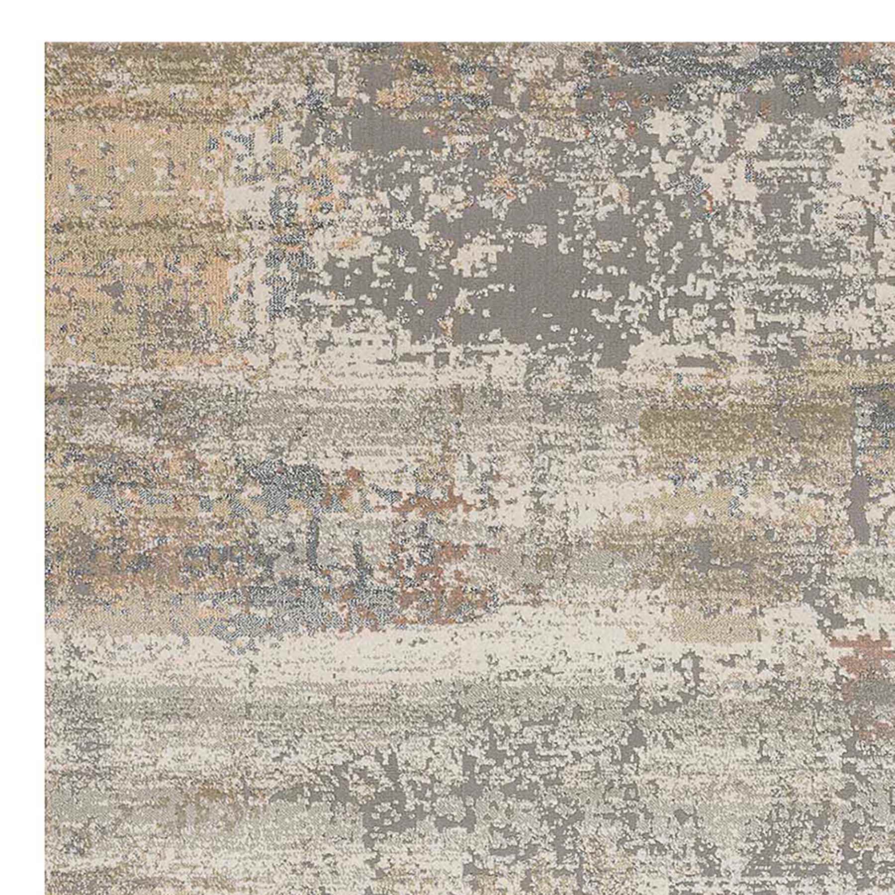 (B606) Villa Abstract Distressed Ivory & Grey Area Rug, 5x8