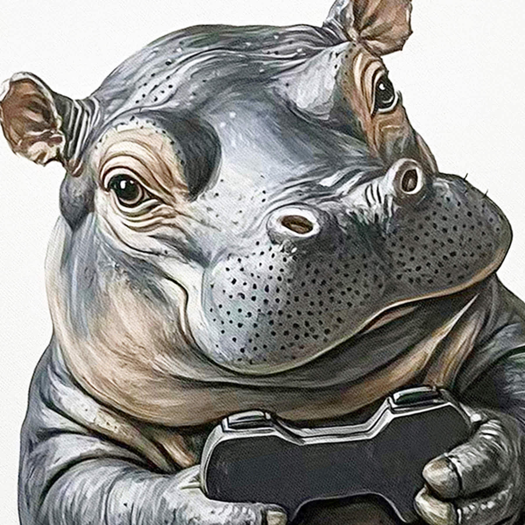 Gamer Hippo Canvas Wall Art, 12x16