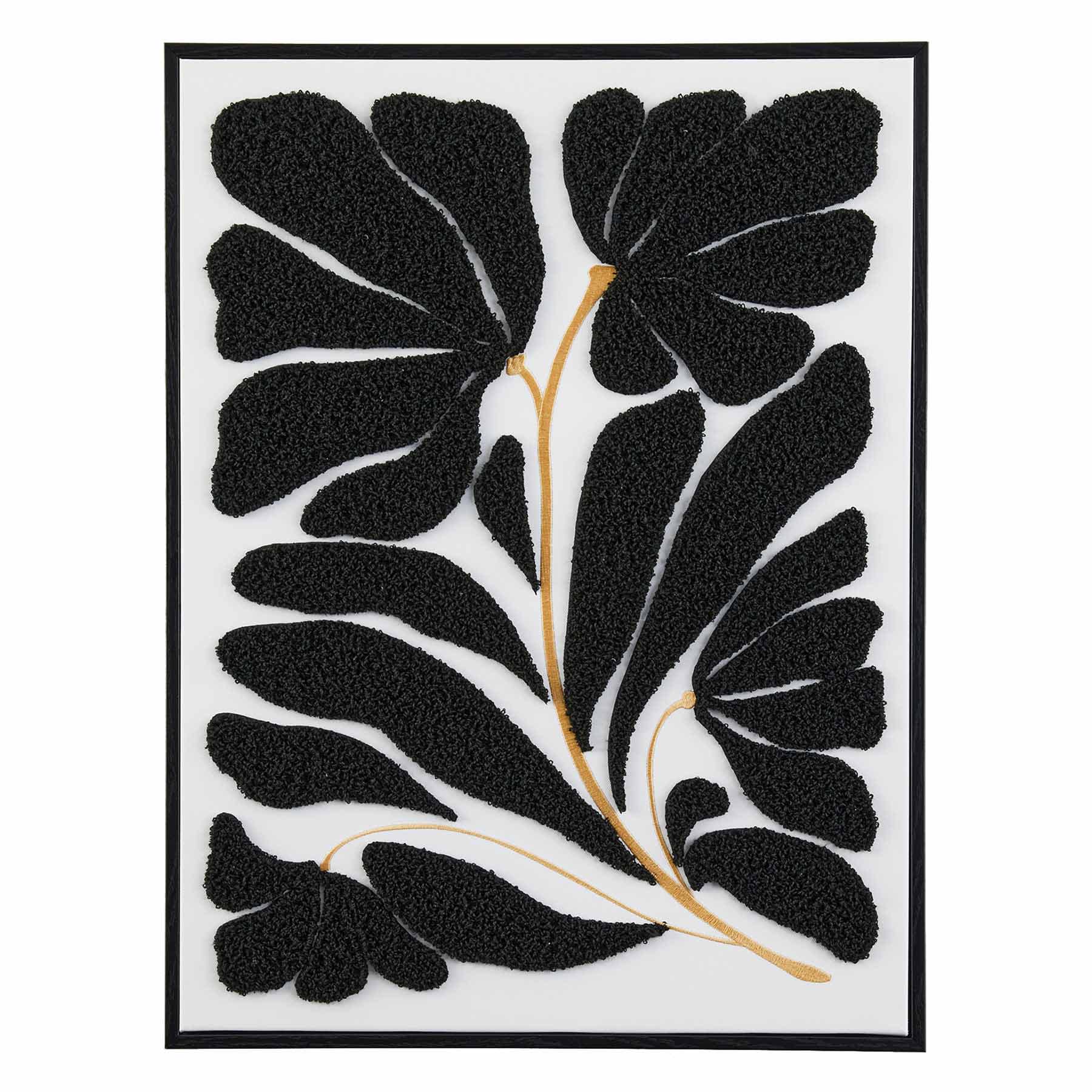 Black Framed Floral Embroidered Canvas Wall Art, 19x25