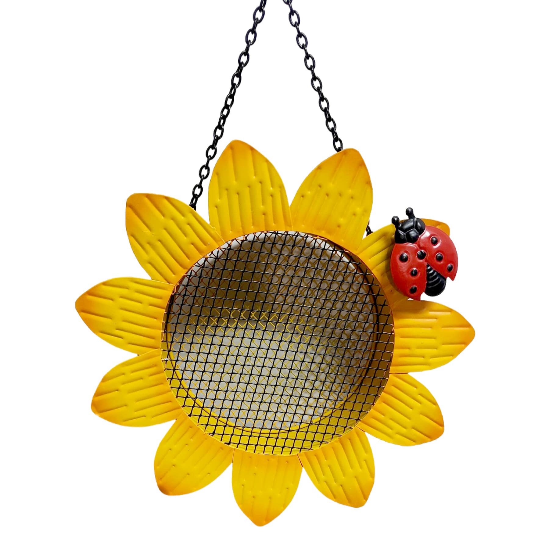 Sunflower & Ladybug Metal Garden Bird Feeder, 10"