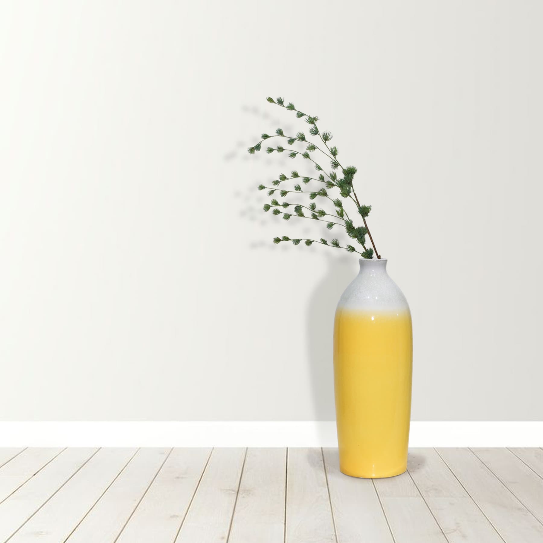 White & Yellow Decorative Ceramic Vase, 19.3"
