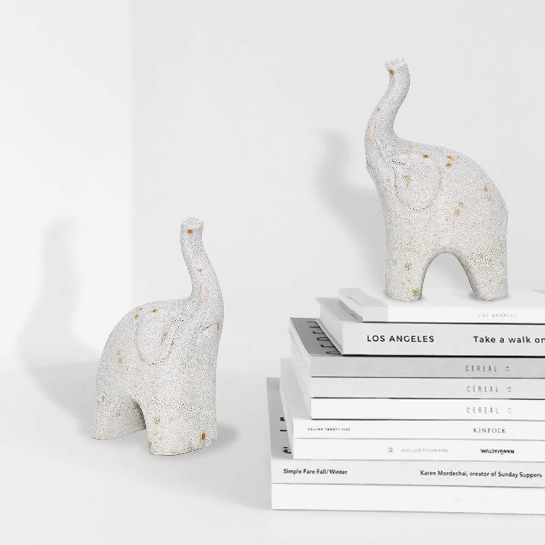 Rough White Ceramic Elephant Scupture, 7.9"
