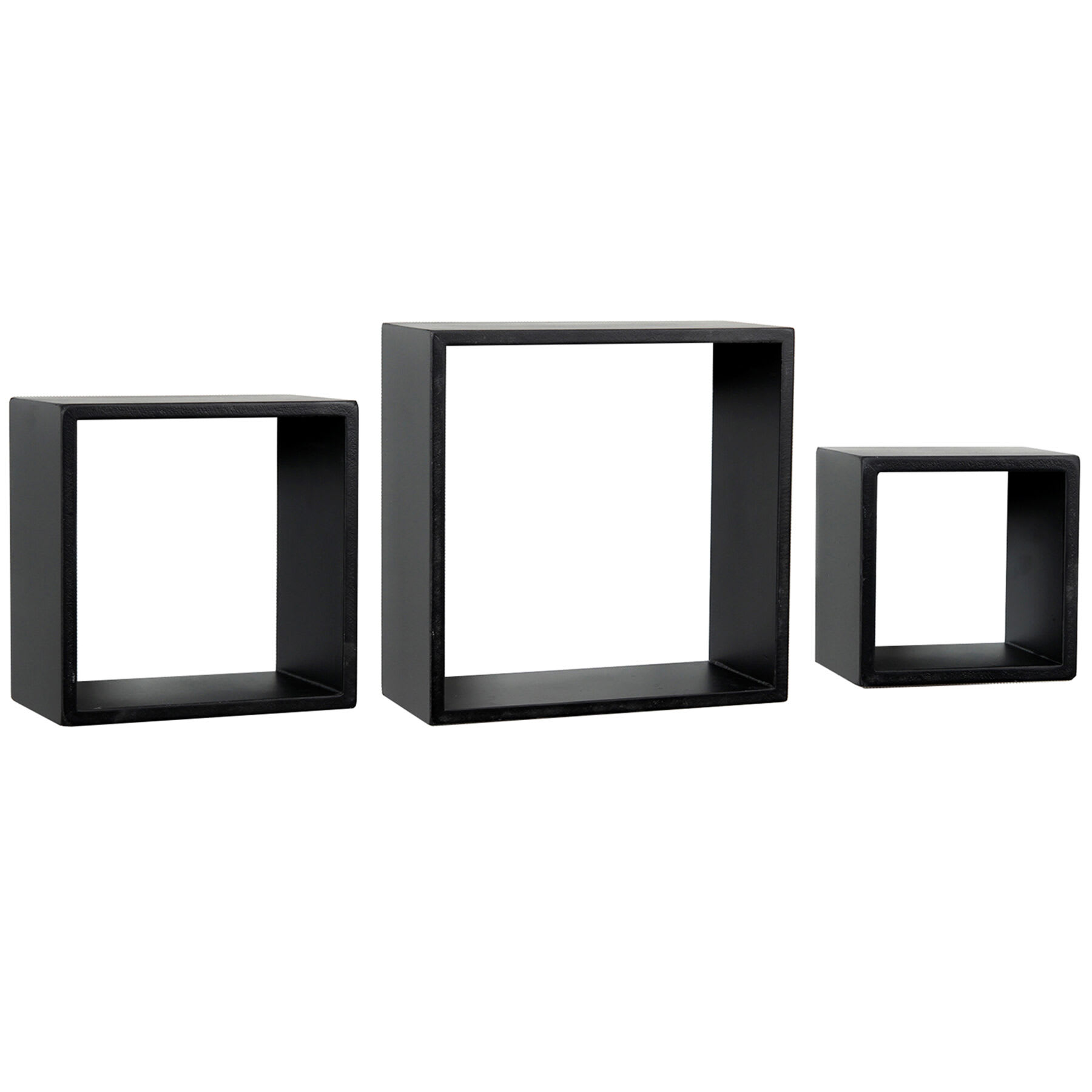 3-Piece Black Wooden Cube Wall Shelf Set