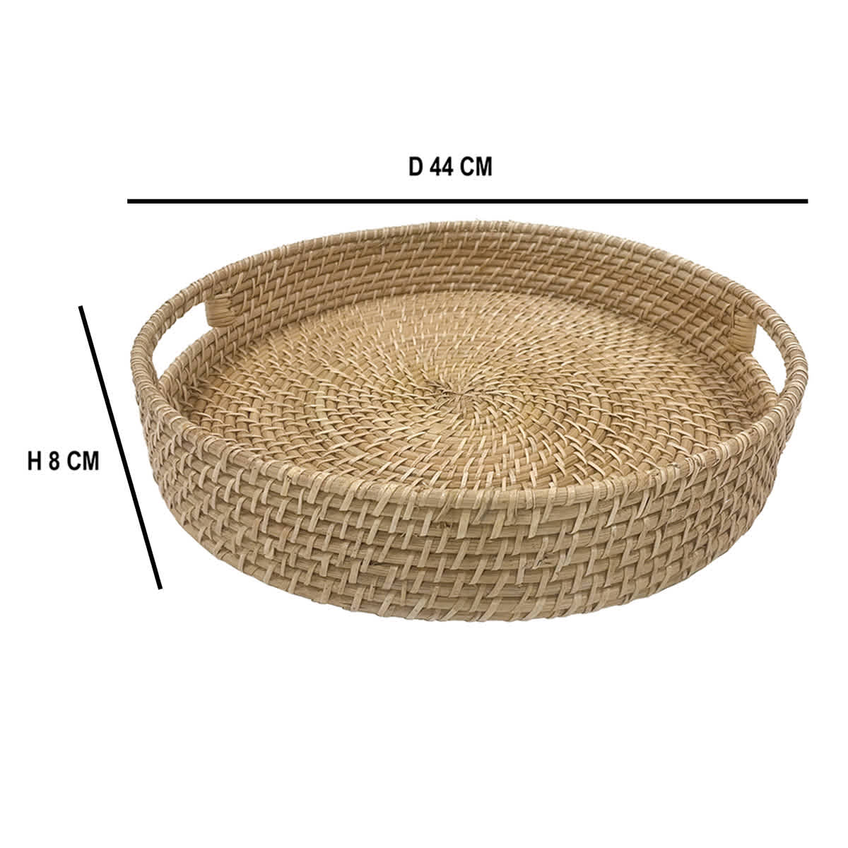 Tan Round Rattan Tray, 17.3"