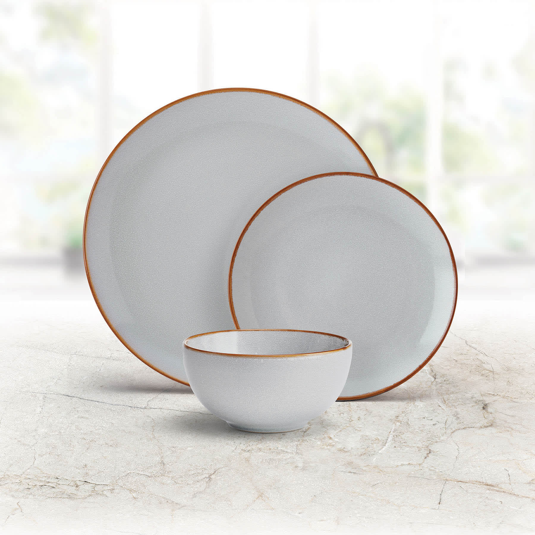 12-Piece Kohan Grey Stoneware Dinnerware Set