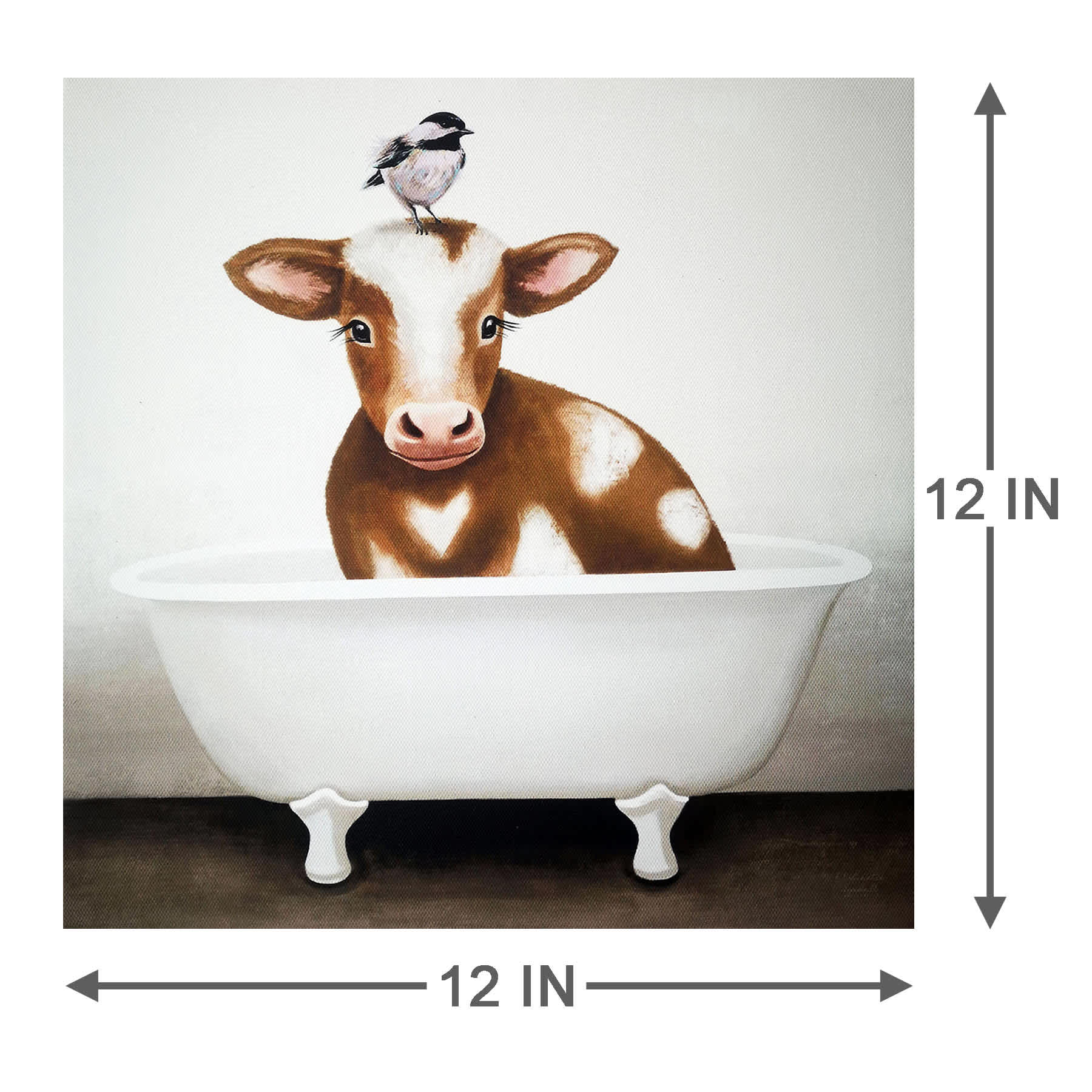 Bathtub Cow Canvas Wall Art, 12"