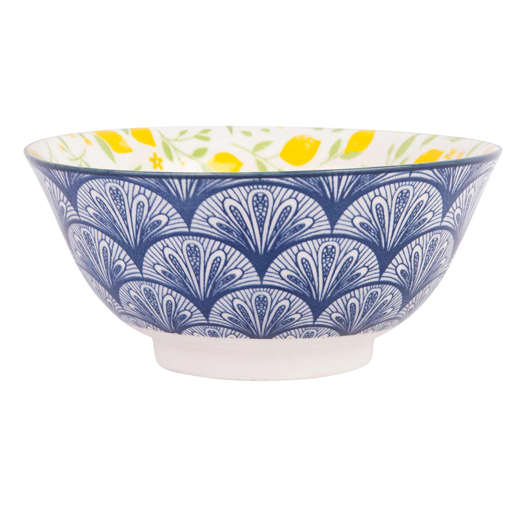 White & Blue Lemon Print Bowl, 4.5"