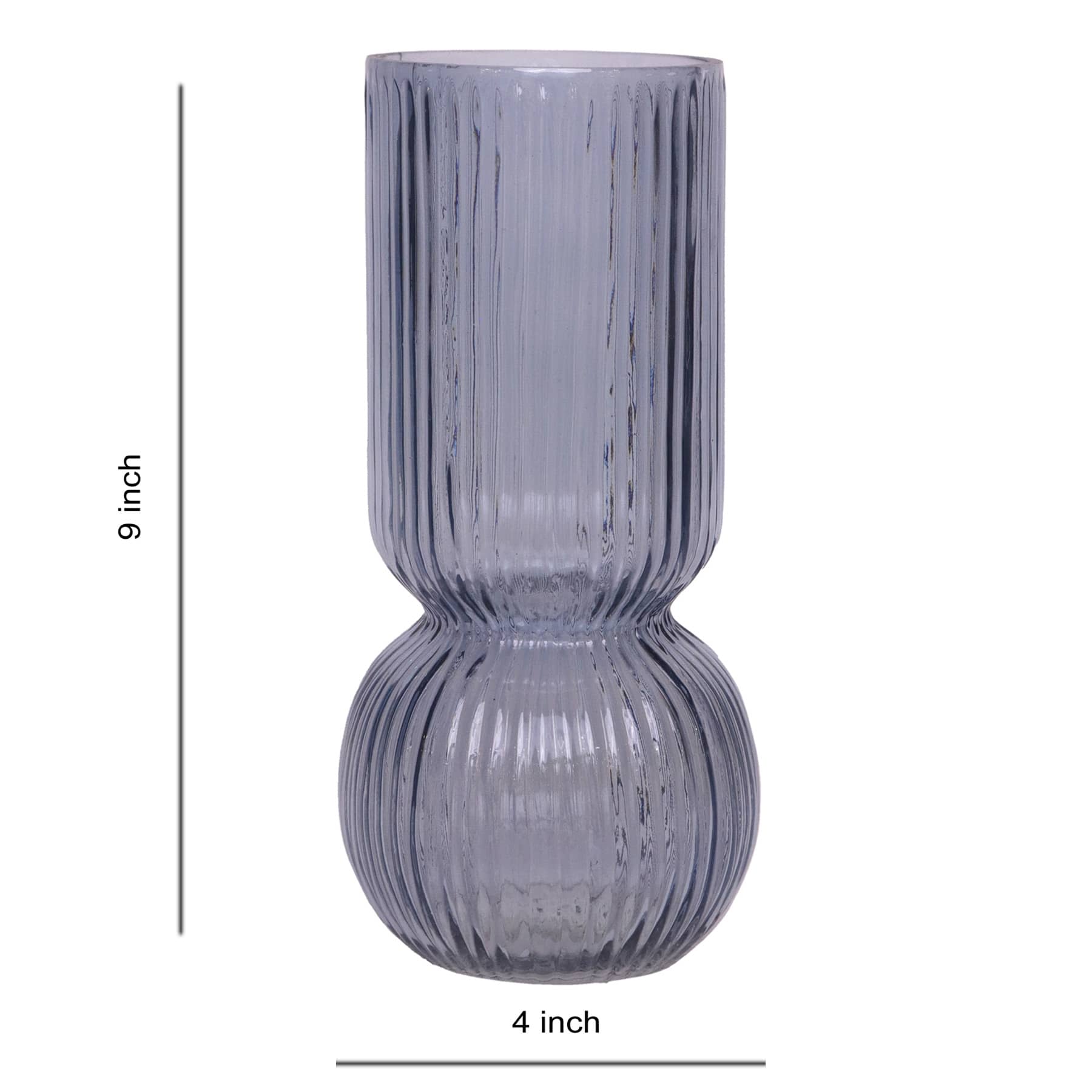 Blue Bottom Bubble Ribbed Vase, 9"