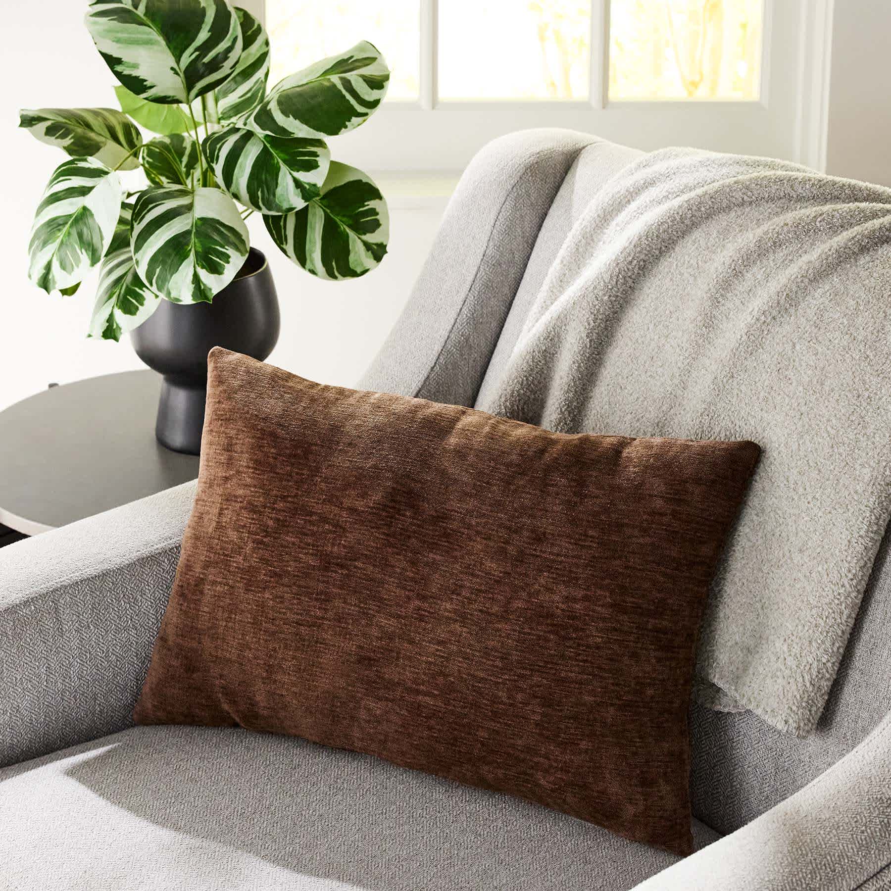 Reese Chocolate Chenille Throw Pillow, 14x20