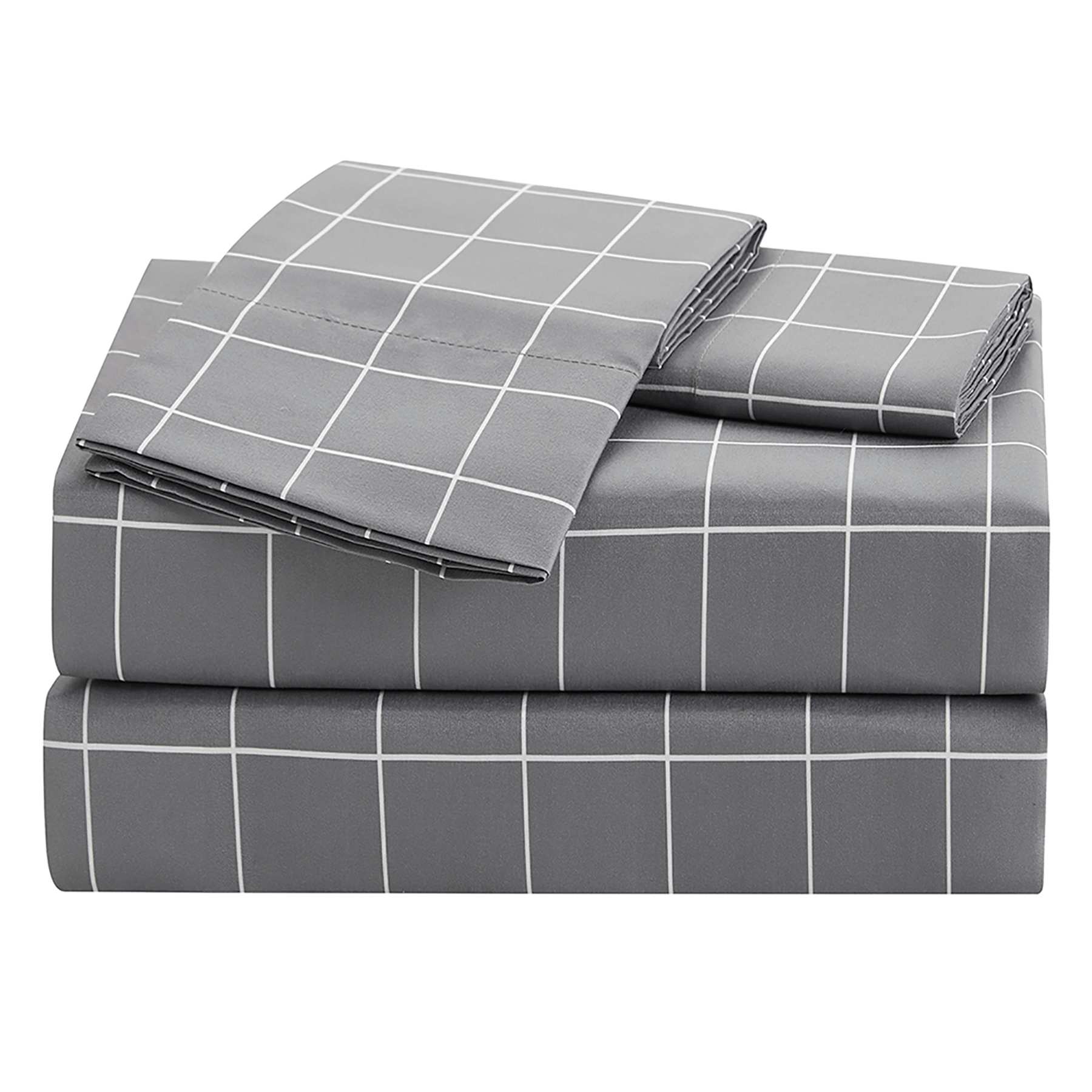 4-Piece Grid Print Cooling Microfiber Sheet Set, Queen