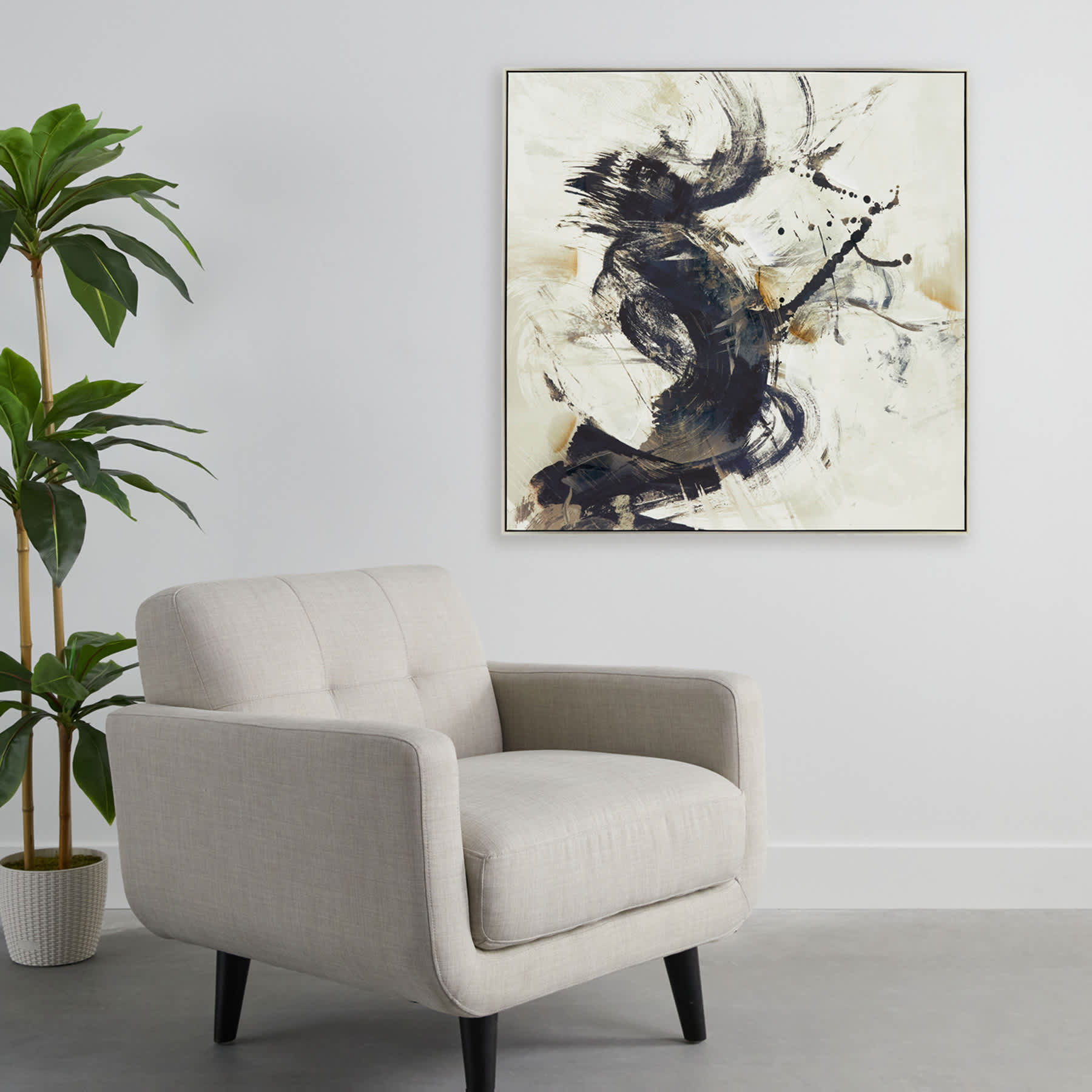 Crosby St. Abstract Hand Painted Wall Art with Black & Silver Frame, 40"
