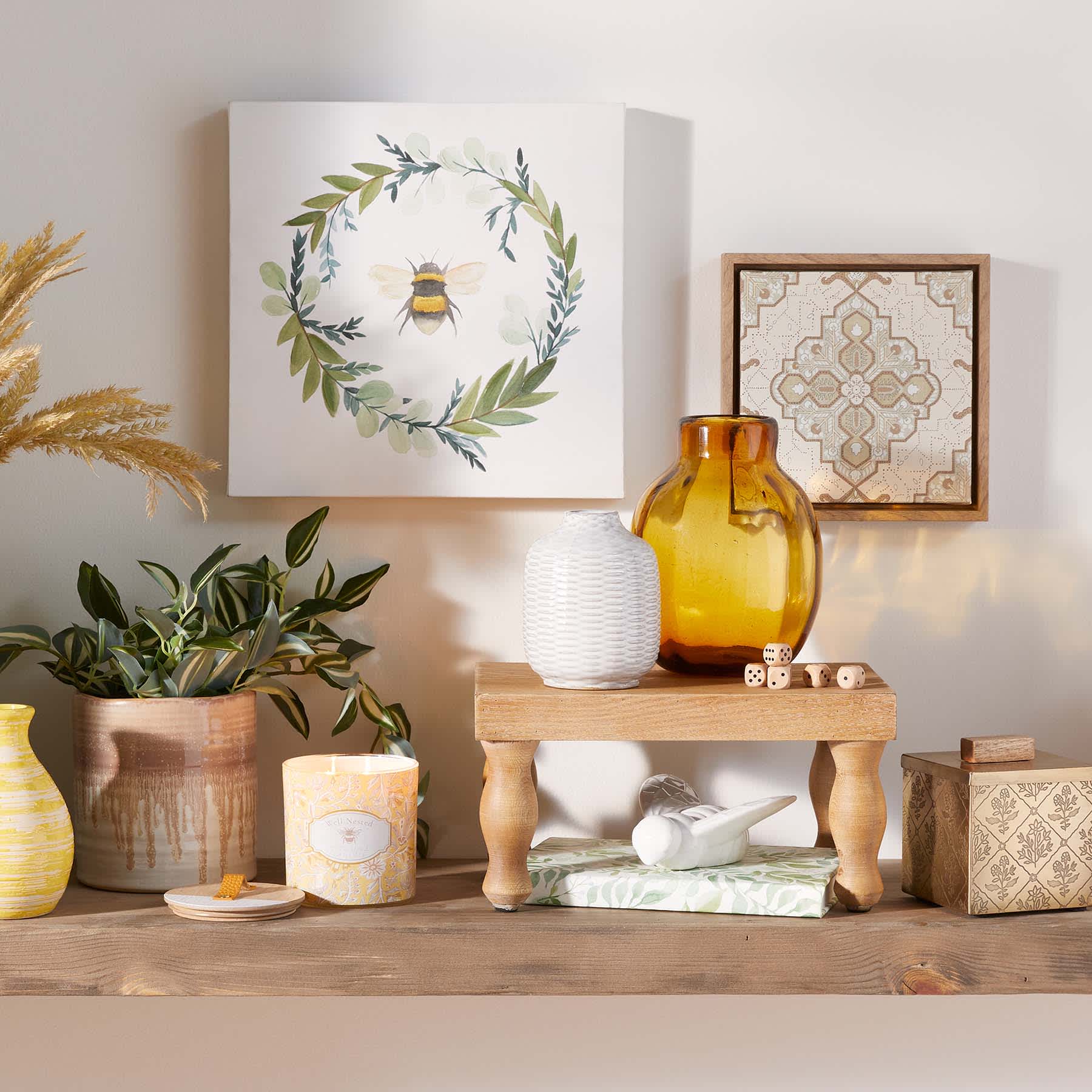 Honeybloom Bee Wreath Canvas Wall Art, 12"