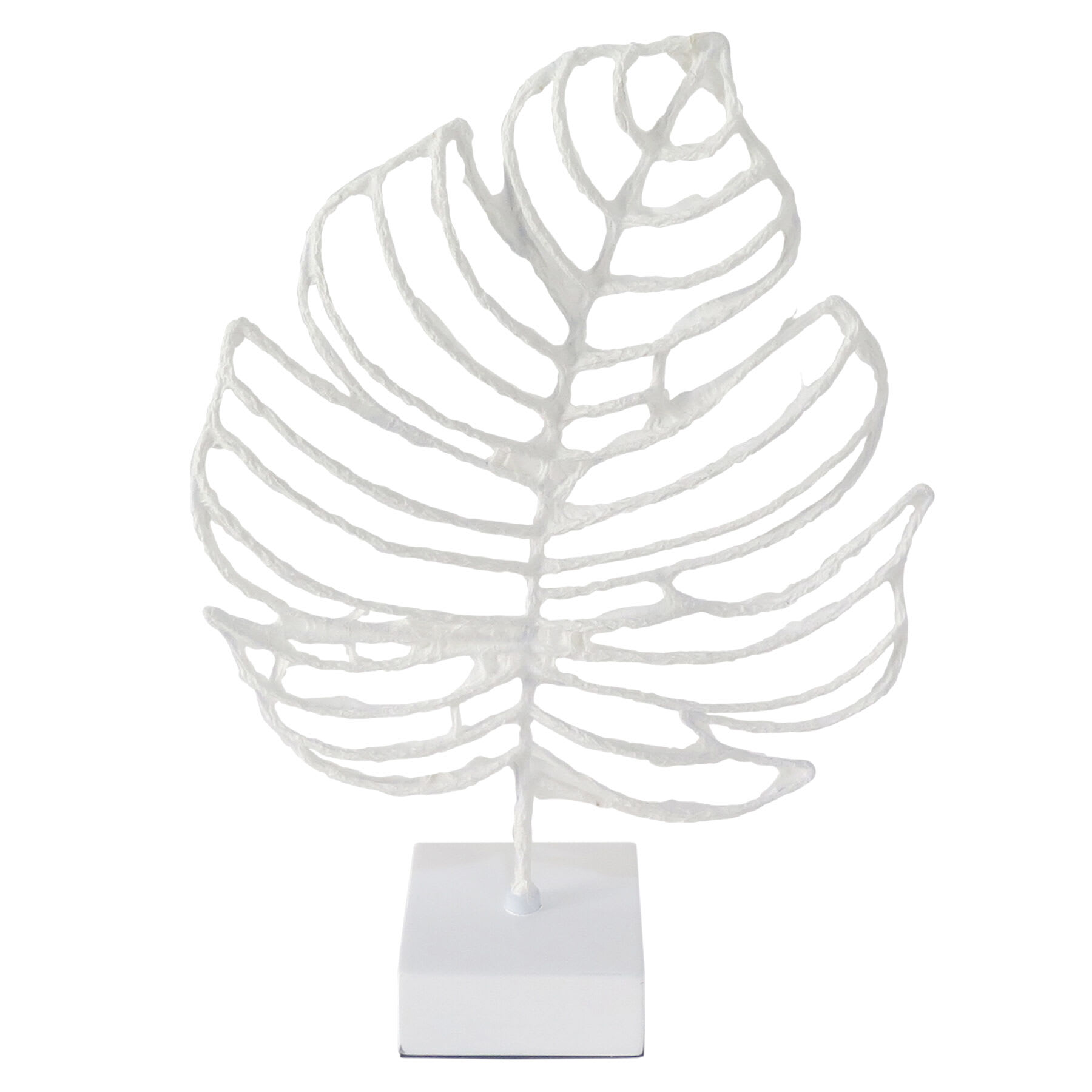 White Faux Wood Palm Leaf Figurine, 16"